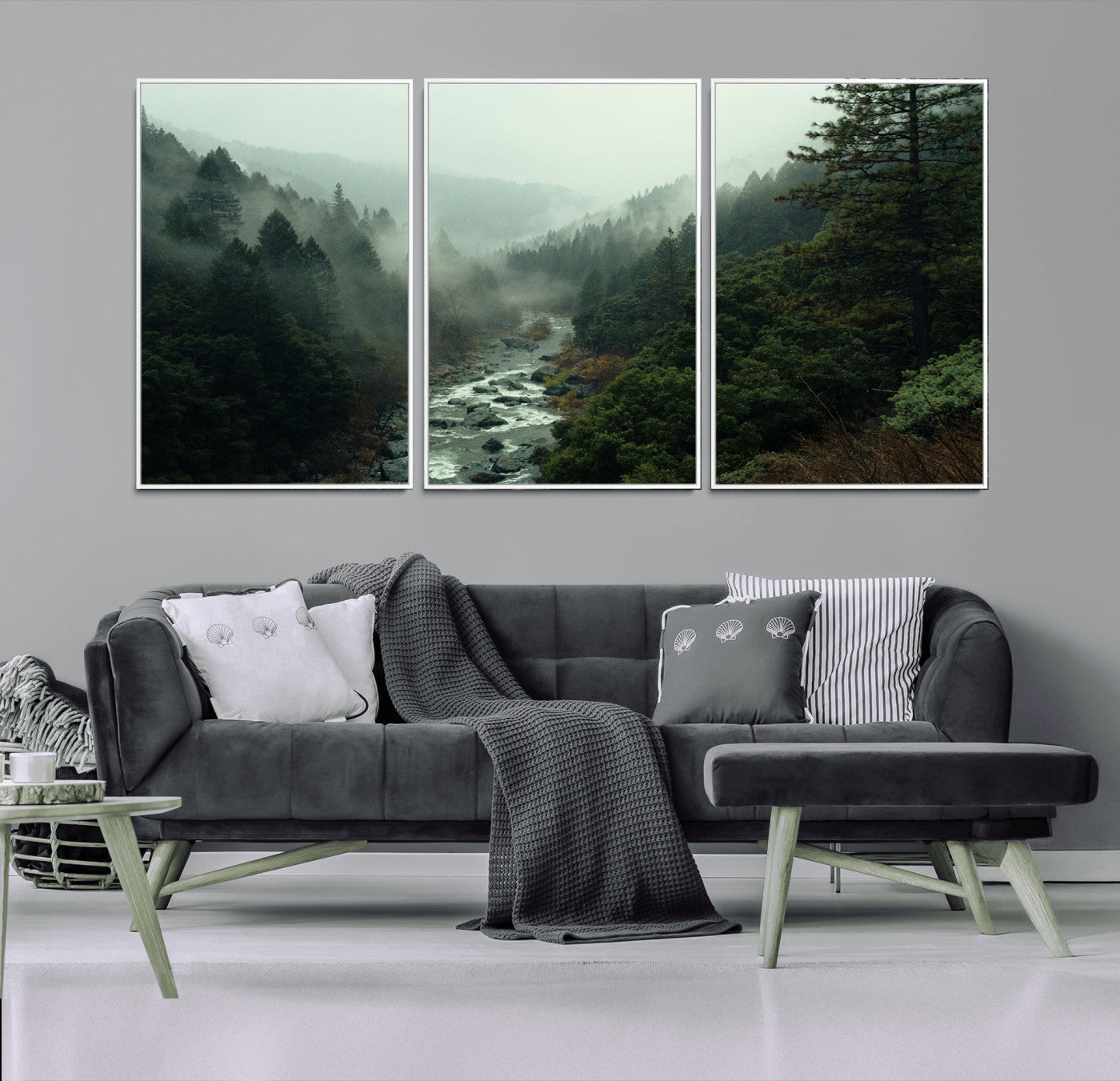 48497565-MGV-CV-36X24-Misty Forest Wall Art Canvas Print, Framed Foggy River Art Picture Print, Moody Landscape Perfect Moody Wilderness Decor Artwork