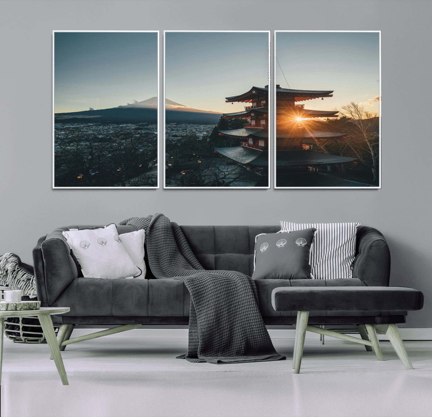 87729656-MGV-CV-36X24-Mount Fuji Wall Art Canvas Print, Framed Japan Travel Art Picture Print, Chureito Pagoda Perfect Zen Minimalism Decor Artwork