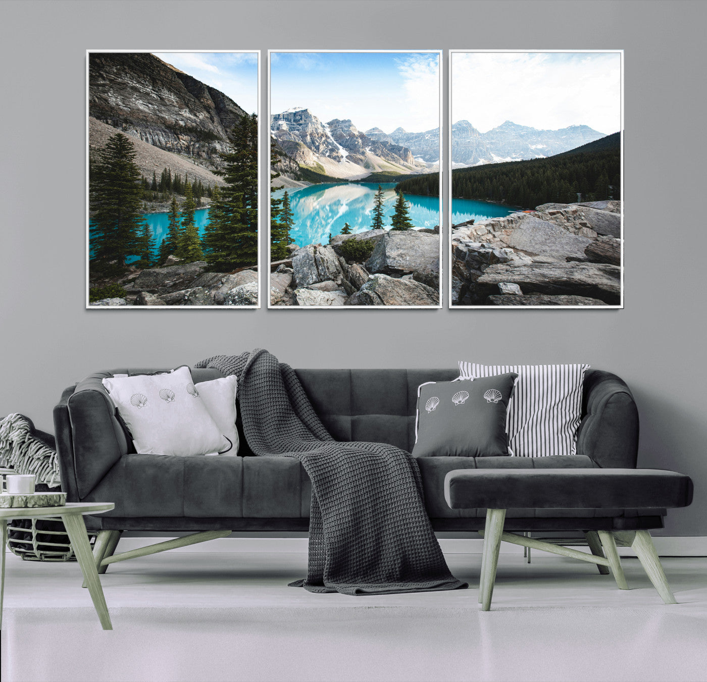 98014896-MGV-CV-36X24-Canadian Rockies Wall Art Canvas Print, Framed Mountain Landscape Art Picture Print, Turquoise Water Perfect Scandinavian