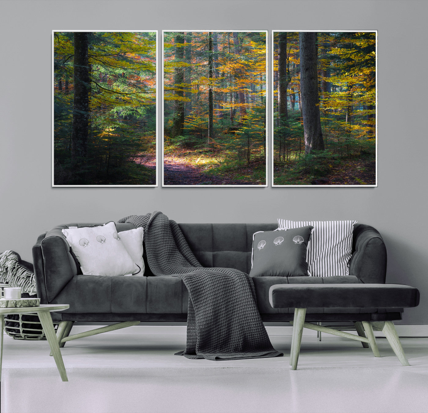 65810864-MGV-CV-36X24-Autumn Forest Wall Art Canvas Print, Framed Fall Woodland Art Picture Print, Golden Leaves Perfect Rustic Farmhouse Decor Artwork