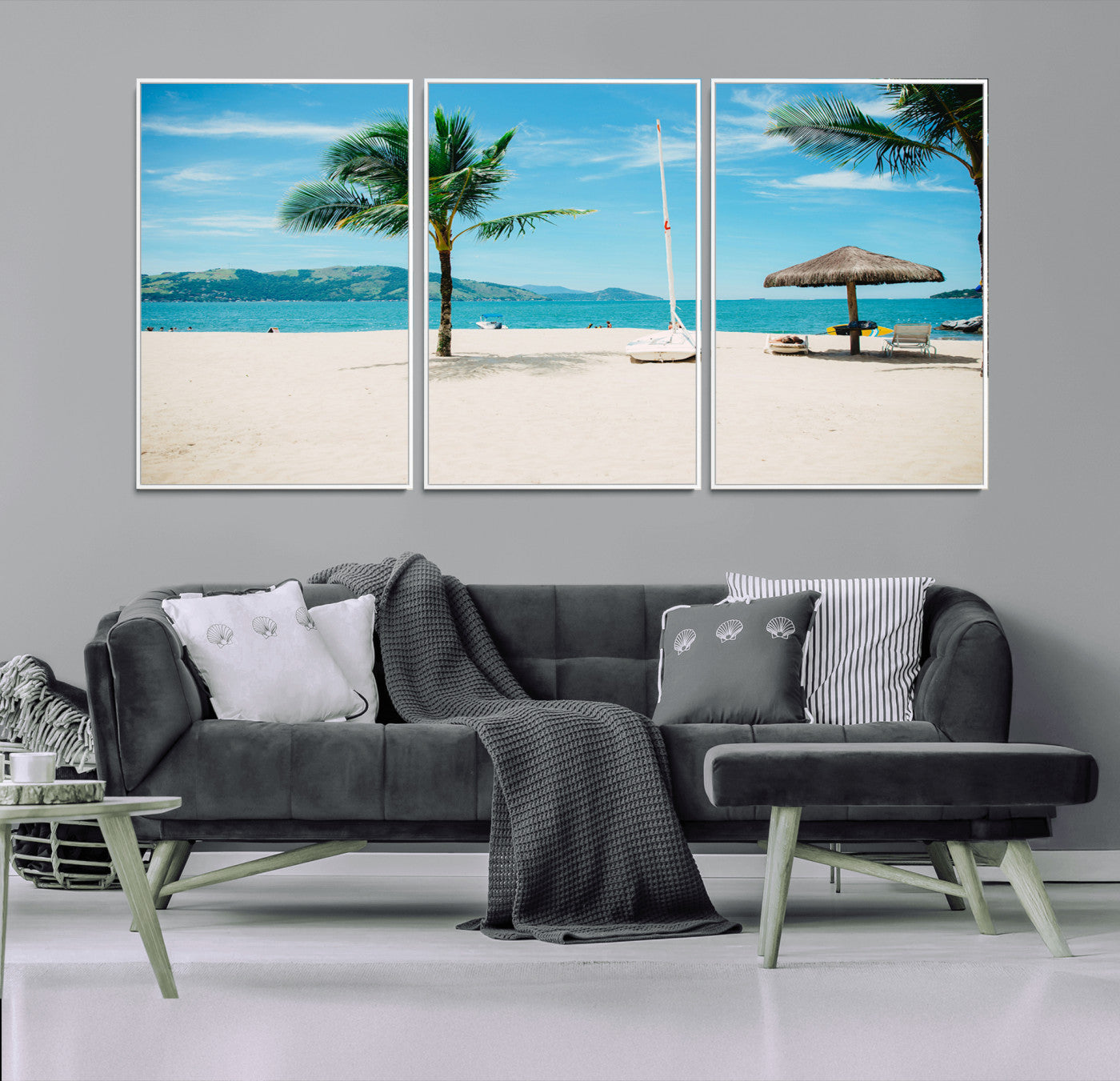 42623350-MGV-CV-36X24-Tropical Beach Wall Art Canvas Print, Framed Palm Tree Art Picture Print, Ocean View Perfect Tropical Coastal Decor Artwork