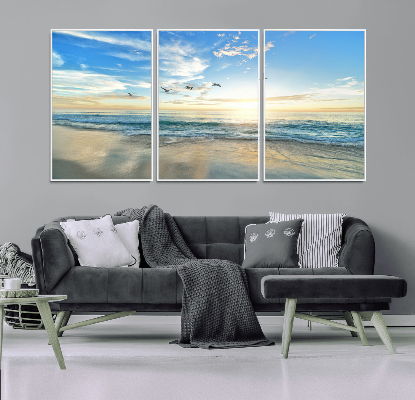 20708696-MGV-CV-36X24-Minimalist Seaside Wall Art Canvas Print, Framed Morning Glow Art Picture Print, Golden Reflections Perfect Coastal Minimalist