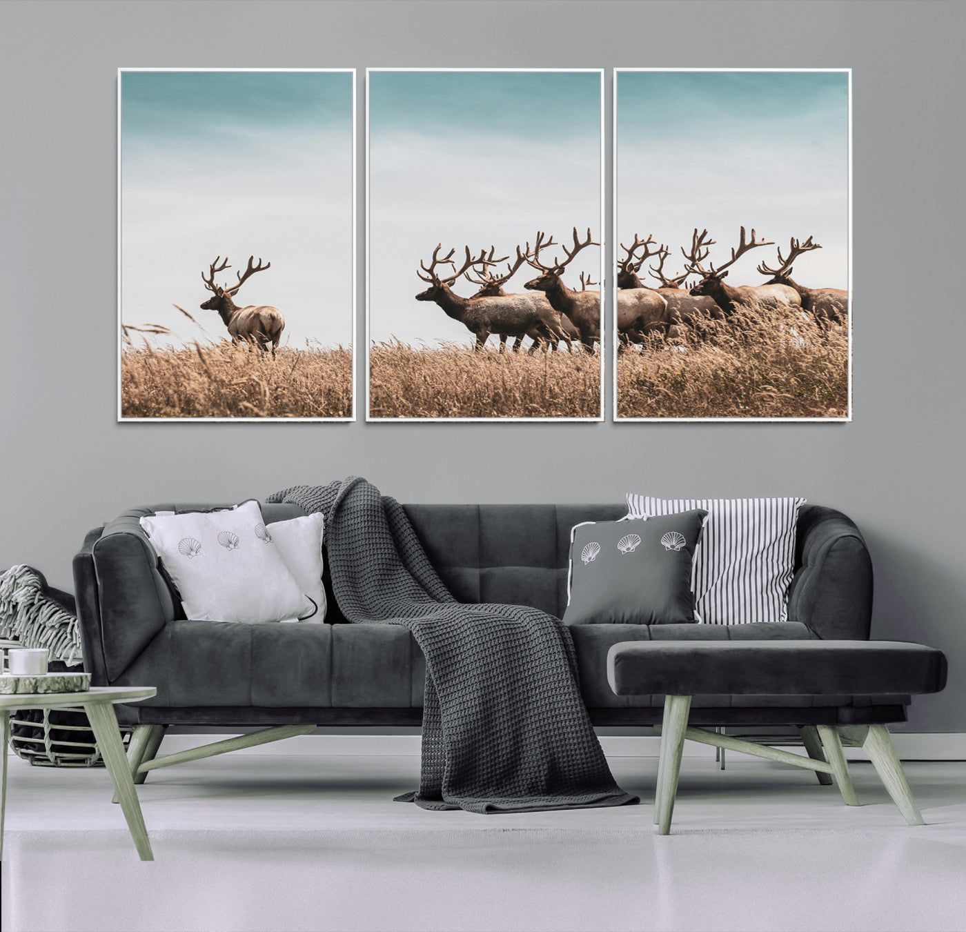 81594705-MGV-CV-36X24-Elk Herd Wall Art Canvas Print, Framed Wildlife Photography Art Picture Print, Rustic Nature Print Perfect Rustic Wildlife Decor