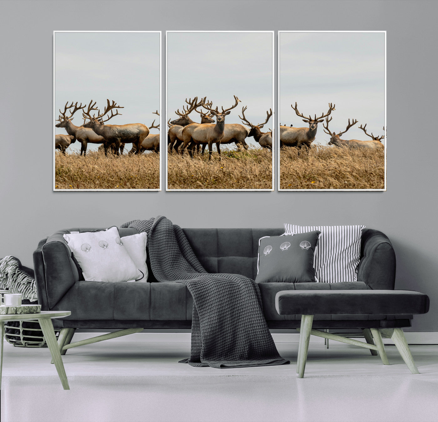 42170220-MGV-CV-36X24-Elk Herd Wall Art Canvas Print, Framed Wildlife Photography Art Picture Print, Majestic Antlers Perfect Rustic Wildlife Decor