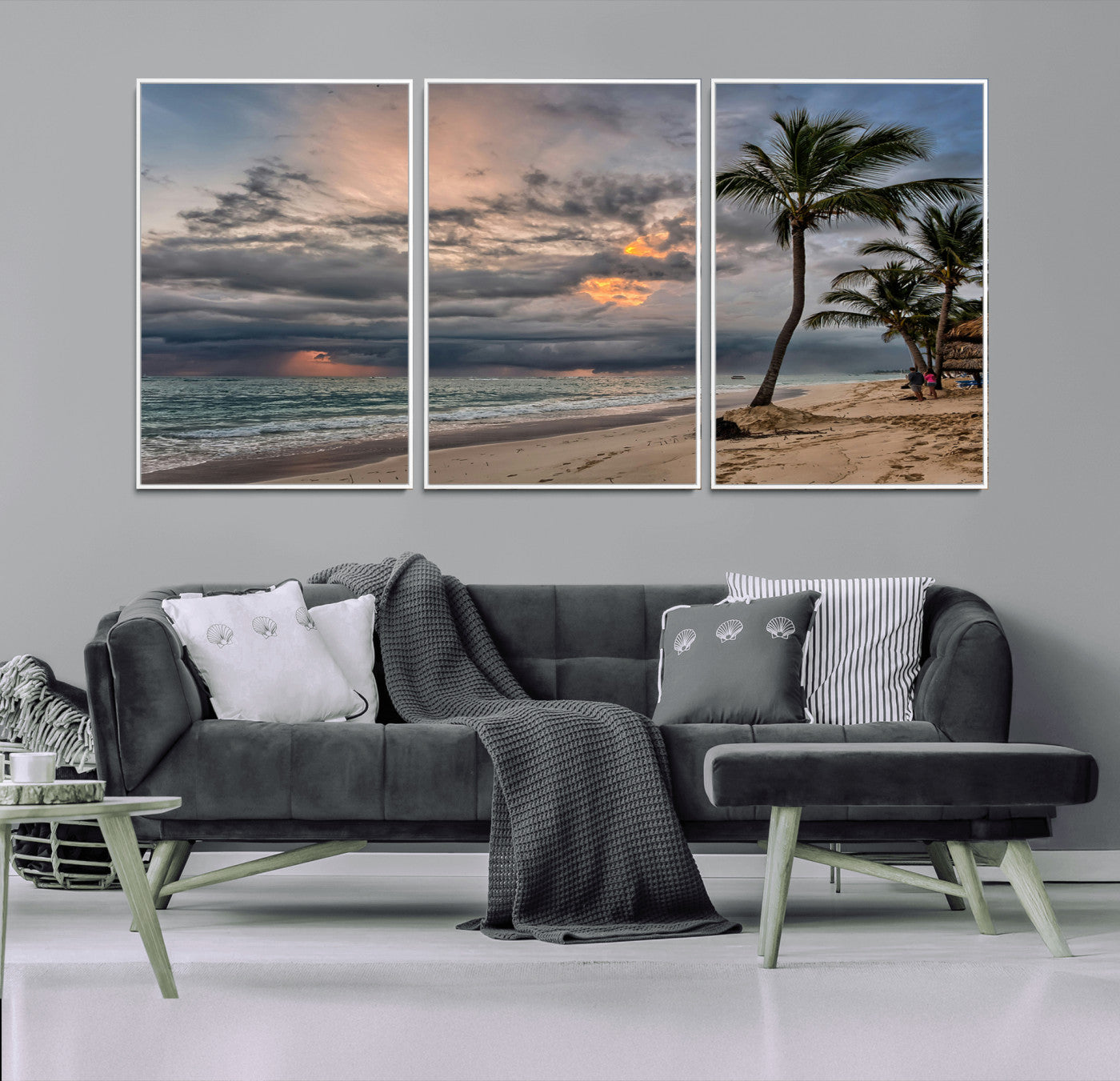 62574547-MGV-CV-36X24-Tropical Storm Wall Art Canvas Print, Framed Moody Beach Art Picture Print, Dramatic Sky Perfect Tropical Coastal Decor Artwork
