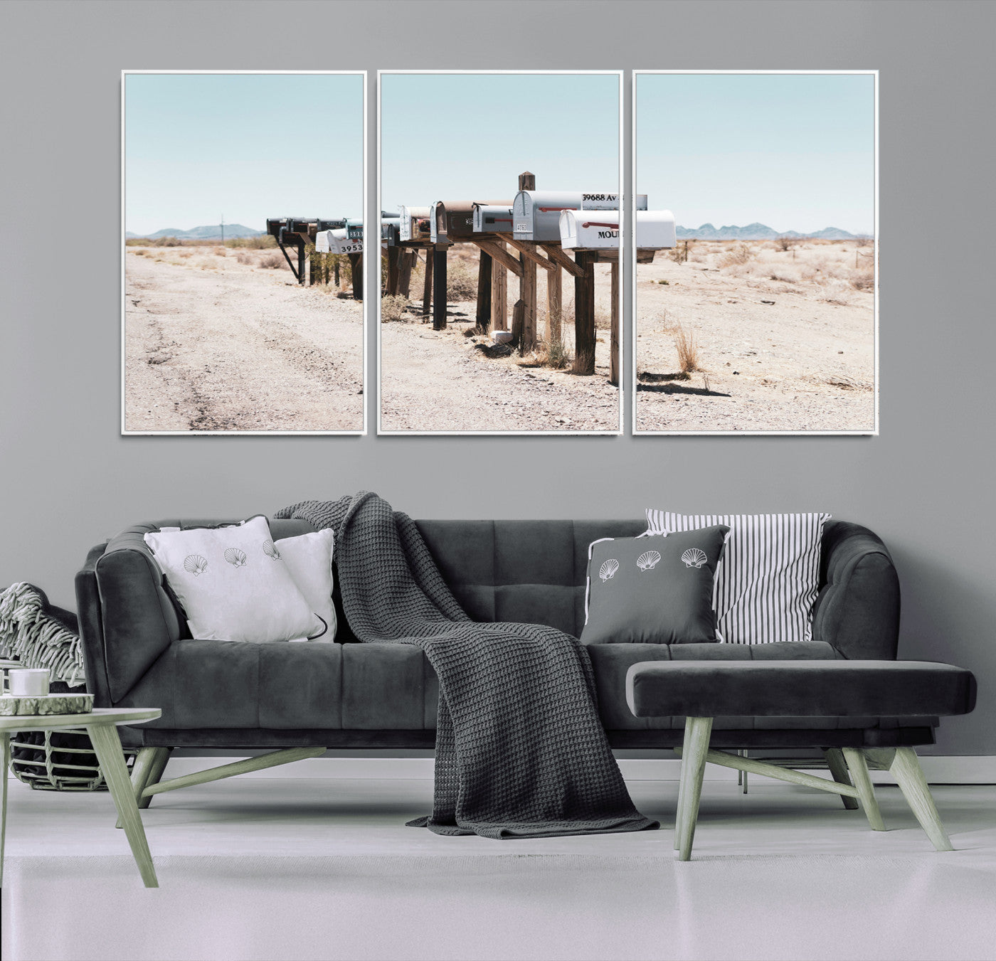 54616109-MGV-CV-36X24-Desert Mailboxes Wall Art – Rustic Rural Roadside Photography Canvas Print, American Southwest Landscape Home Decor for Living