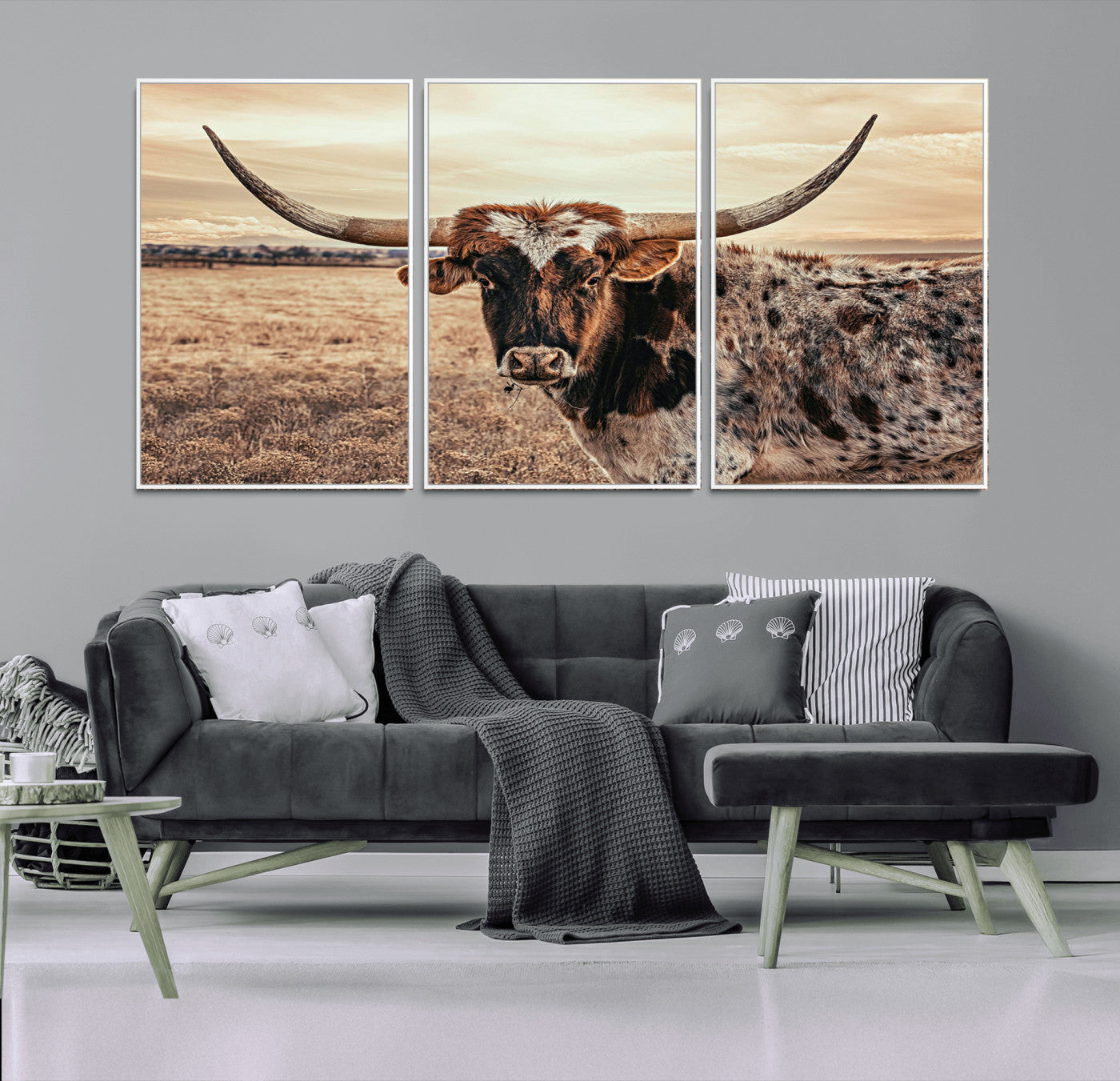 95745718-MGV-CV-36X24-Texas Longhorn Wall Art – Western Cattle Photography Canvas Print, Rustic Ranch Animal Artwork Country Farmhouse Decor for Living