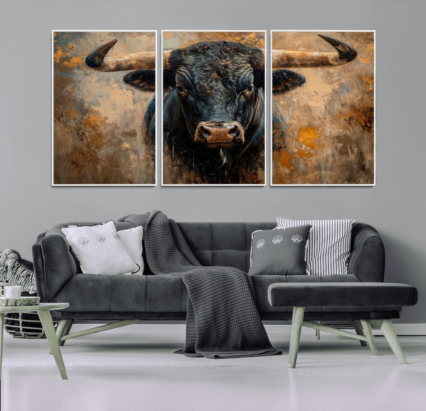91615410-MGV-CV-36X24-Bull Wall Art – Rustic Western Longhorn Canvas Print, Powerful Abstract Animal Painting, Farmhouse Ranch Decor for Living Room,