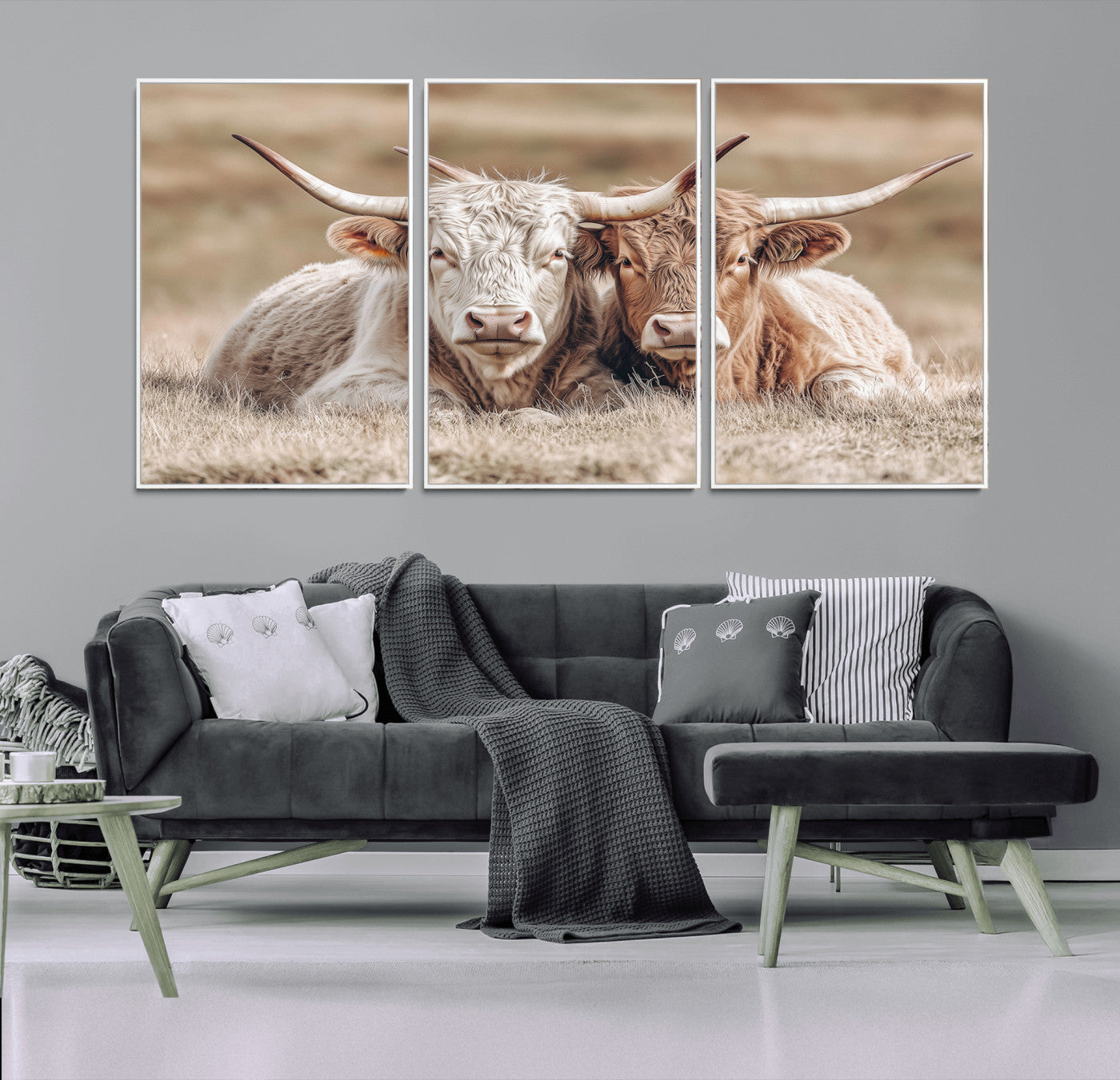 38651722-MGV-CV-36X24-Cow Wall Art – Rustic Longhorn Pair Canvas Print, Western Farmhouse Animal Painting, Country Ranch Decor for Living Room, Bedroom,
