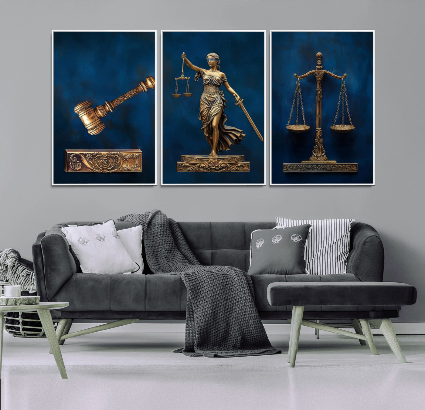 91629053-MGV-CV-36X24-Lady Justice Wall Art – Golden Gavel and Scales Canvas Print, Elegant Legal Office Decor for Lawyers, Judges, Courtroom or Study