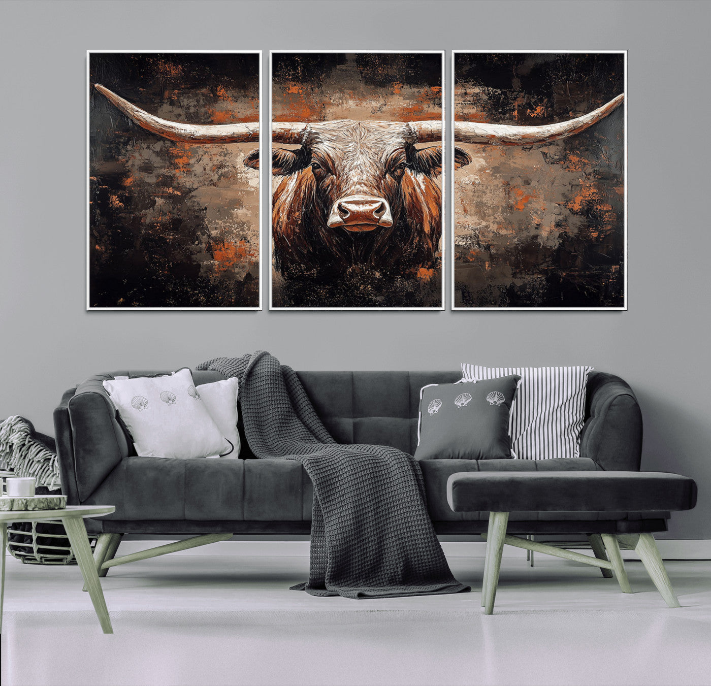 24779067-MGV-CV-36X24-Longhorn Bull Wall Art – Western Rustic Canvas Print, Bold Cowboy Cattle Painting for Ranch House, Farmhouse, Office, or Living