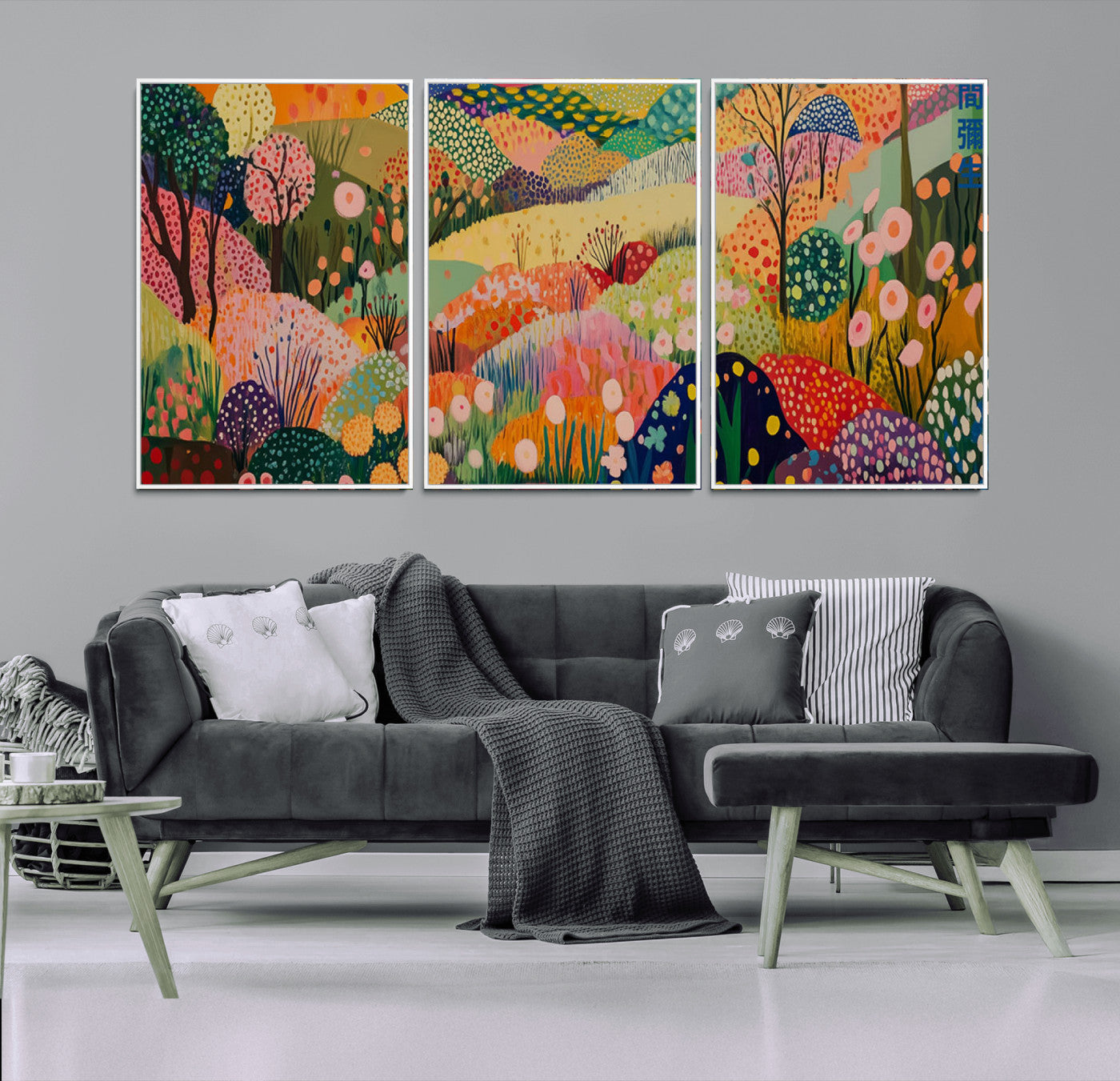79636380-MGV-CV-36X24-Colorful Abstract Landscape Wall Art – Vibrant Hills and Flowers Canvas Print, Modern Whimsical Artwork for Living Room, Bedroom,