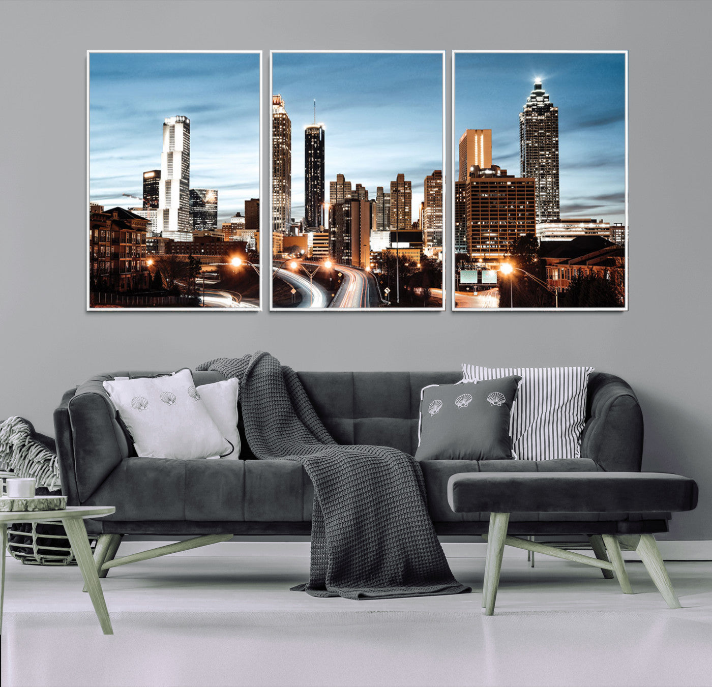 23859158-MGV-CV-36X24-Atlanta Skyline Wall Art – Modern Cityscape Canvas Print with Night Lights and Traffic Trails, Urban Decor for Office, Apartment,