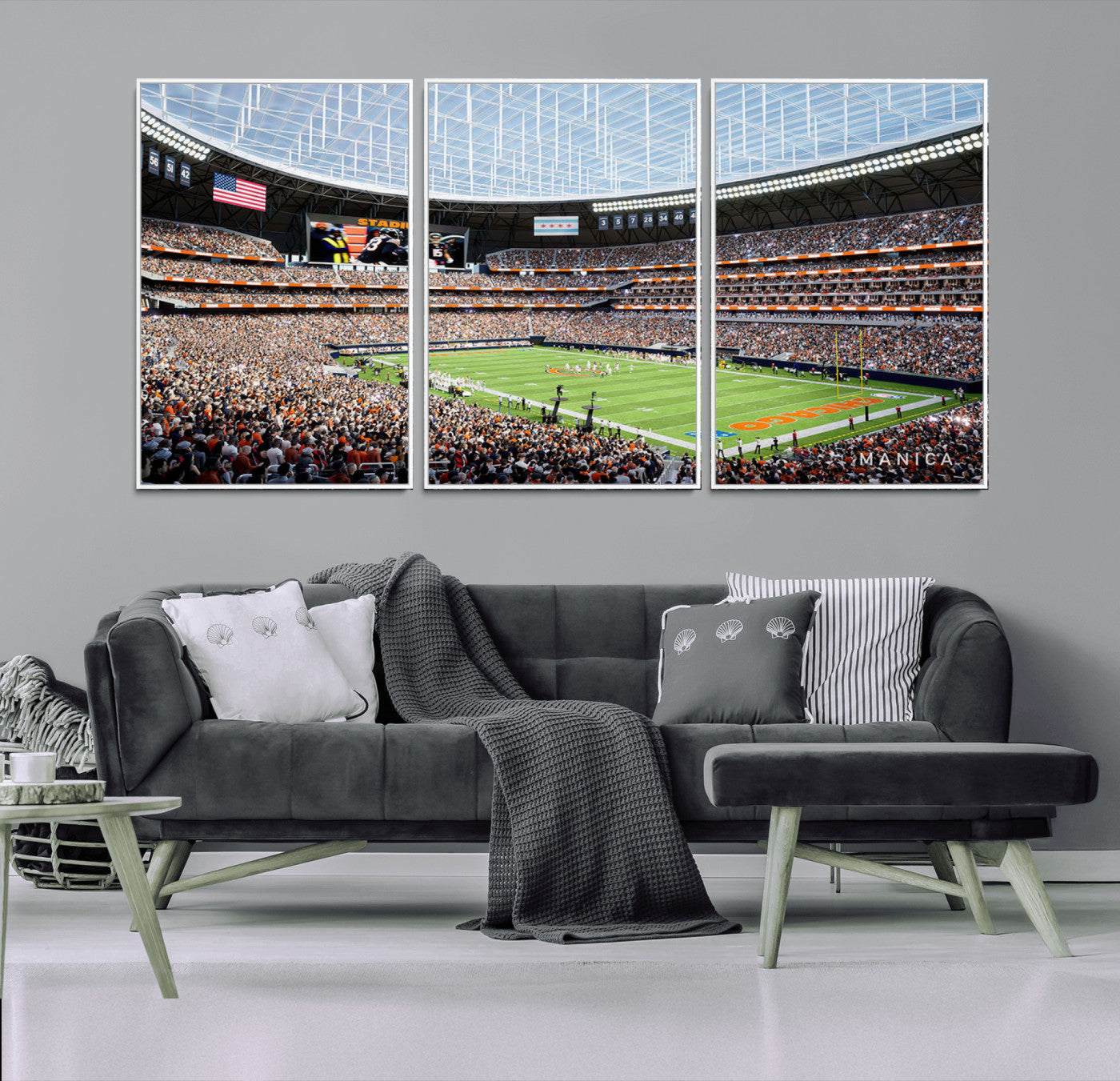 32530647-MGV-FC-60X30-3P_White-Chicago Bears Stadium Wall Art – Futuristic Dome Arena Canvas Print, Modern Football Concept Design Decor for Man Cave, Bar, or