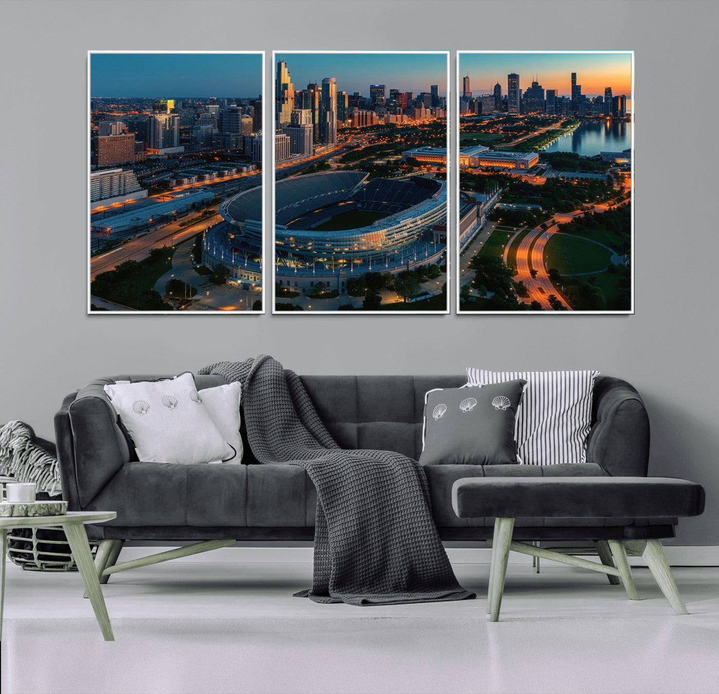 36690345-MGV-CV-36X24-Soldier Field Wall Art – Chicago Bears Stadium Aerial Night Canvas Print, City Skyline Football Decor for Living Room, Office, or