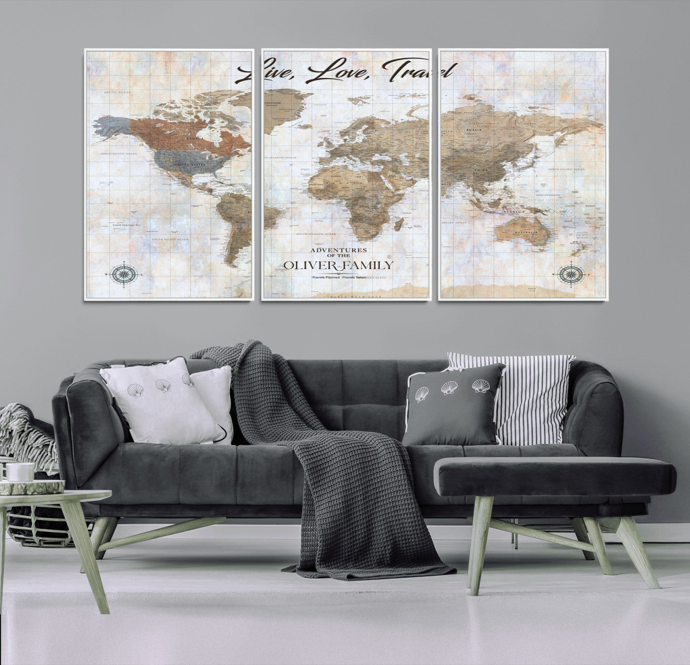 43924907-MGV-CV-36X24-Live Love Travel Wall Art – Neutral World Map Canvas Print, Rustic Adventure Decor for Home, Office or Living Room, Unique Gift