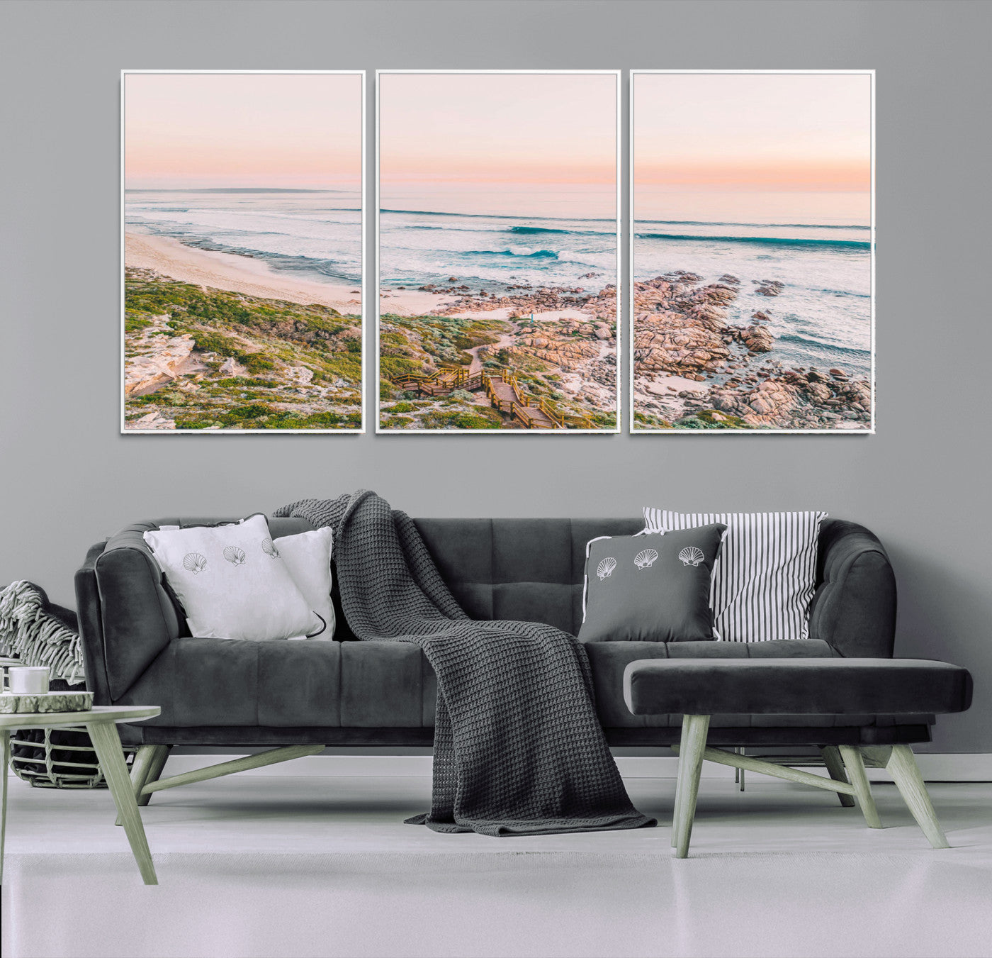 27332135-MGV-CV-36X24-Coastal Sunset Wall Art – Ocean Waves and Rocky Shore Canvas Print, Scenic Seaside Photography Decor for Bedroom, Living Room,