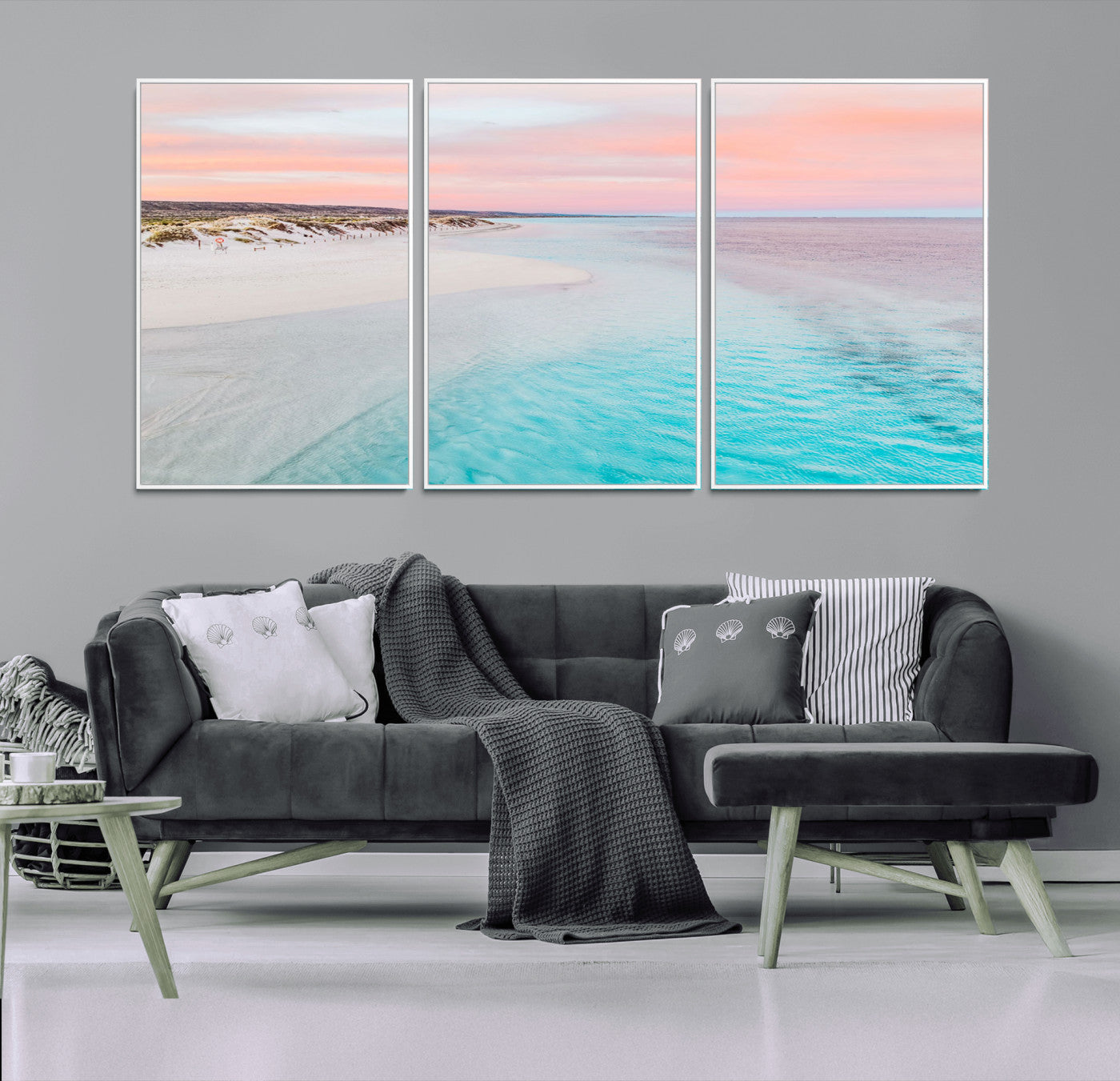 MGV-FC-60X30-3P - Beach Sunset Wall Art – Pastel Ocean Canvas Print, Turquoise Water and Pink Sky Photography Decor for Bedroom, Living Room, Office or Coastal Home Gift