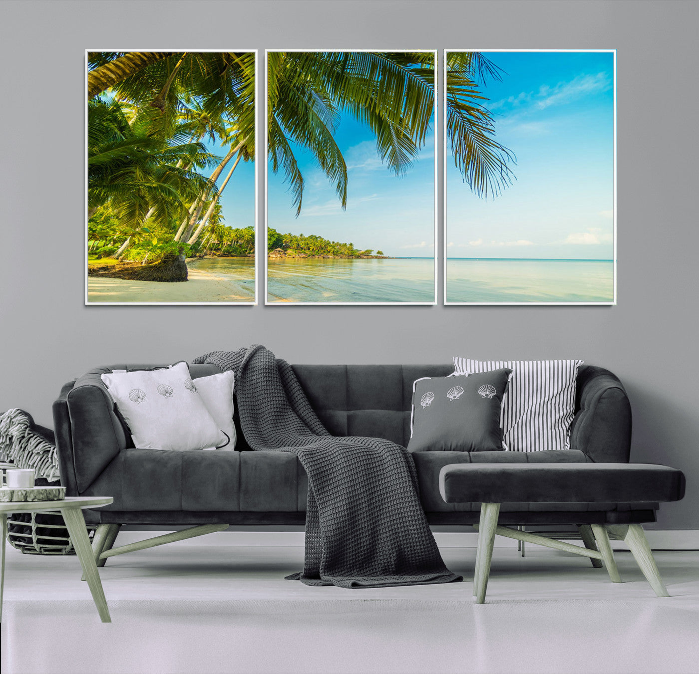 65056721-MGV-CV-36X24-Tropical Beach Wall Art – Palm Tree Coastal Photography Print, Relaxing Ocean Paradise Landscape, Island Seascape Home or Office