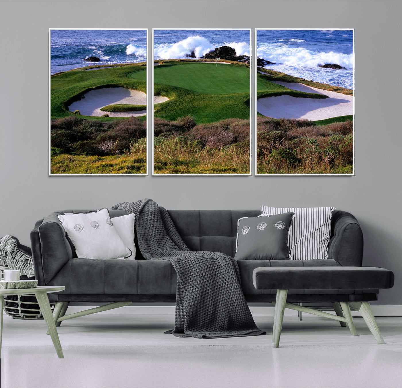 22776914-MGV-CV-36X24-Golf Course Wall Art – Oceanfront Green Canvas Print, Coastal Pebble Beach Photography Sports Decor for Living Room, Office, Man