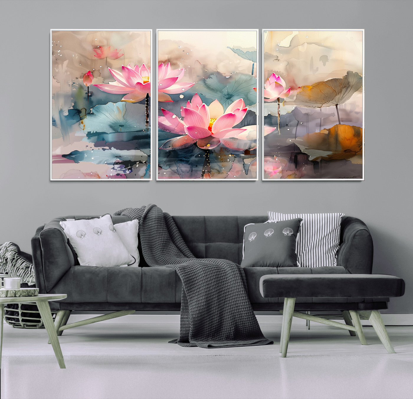 18414-MGV-CV-36X24-Pink Lotus Wall Art Canvas Print, Framed Water Lily Art Picture Print, Dreamy Floral Perfect Dreamy Botanical Decor Artwork