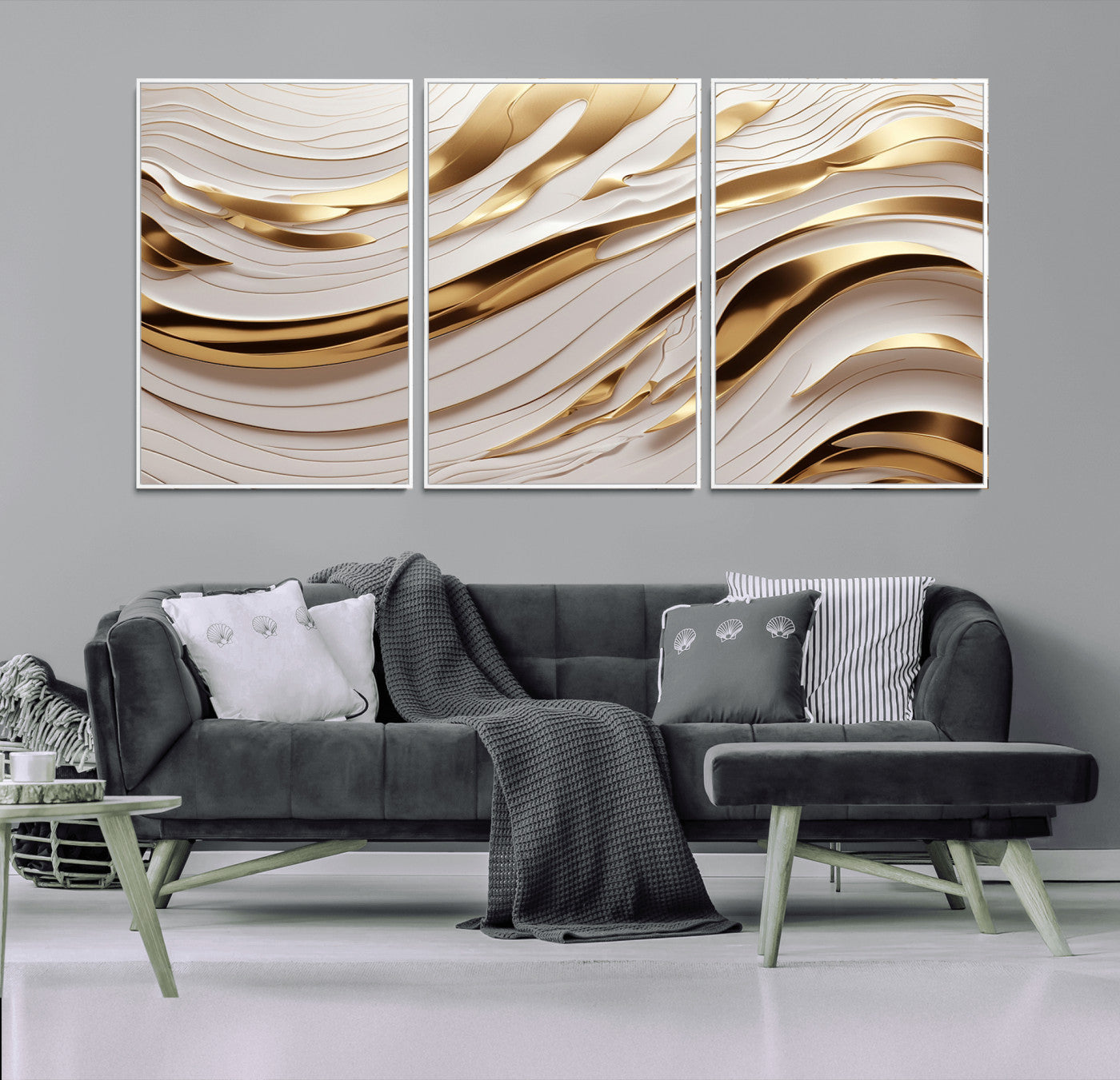 41237-MGV-CV-36X24-Gold Waves Wall Art Canvas Print, Framed Elegant Flow Art Picture Print, Luxury Layers Perfect Minimal Luxe Decor Artwork