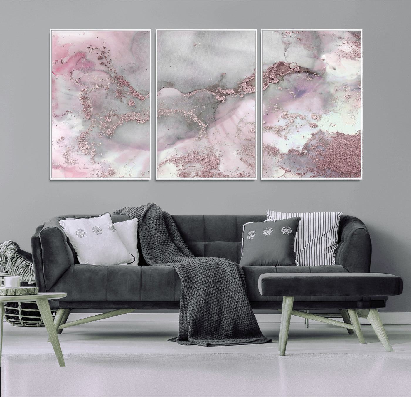 16416-MGV-CV-36X24-Blush Marble Wall Art Canvas Print, Framed Rose Gold Art Picture Print, Pink Cloudy Perfect Modern Glam Decor Artwork