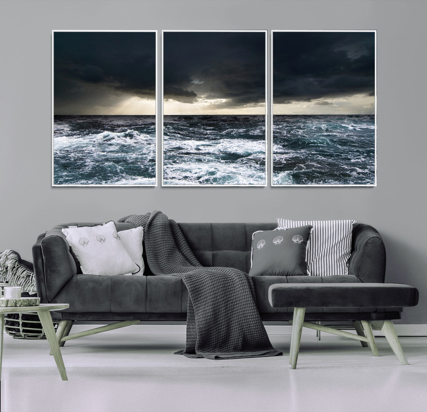 51359-MGV-CV-36X24-Stormy Ocean Wall Art Canvas Print, Framed Moody Seascape Art Picture Print, Ocean Storm Perfect Dramatic Coastal Decor Artwork