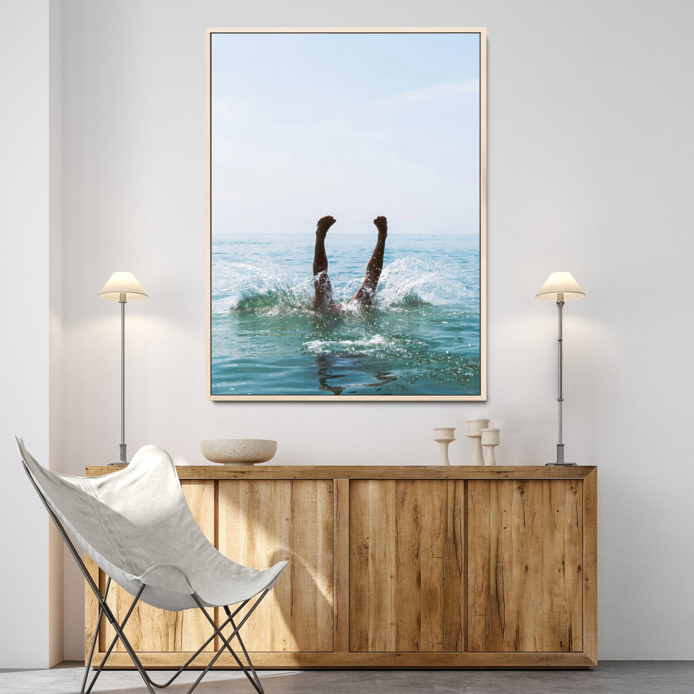 14351555-MGV-CV-24X36-Ocean Splash Wall Art Canvas Print, Framed Playful Beach Art Picture Print, Coastal Summer Perfect Coastal Contemporary Decor