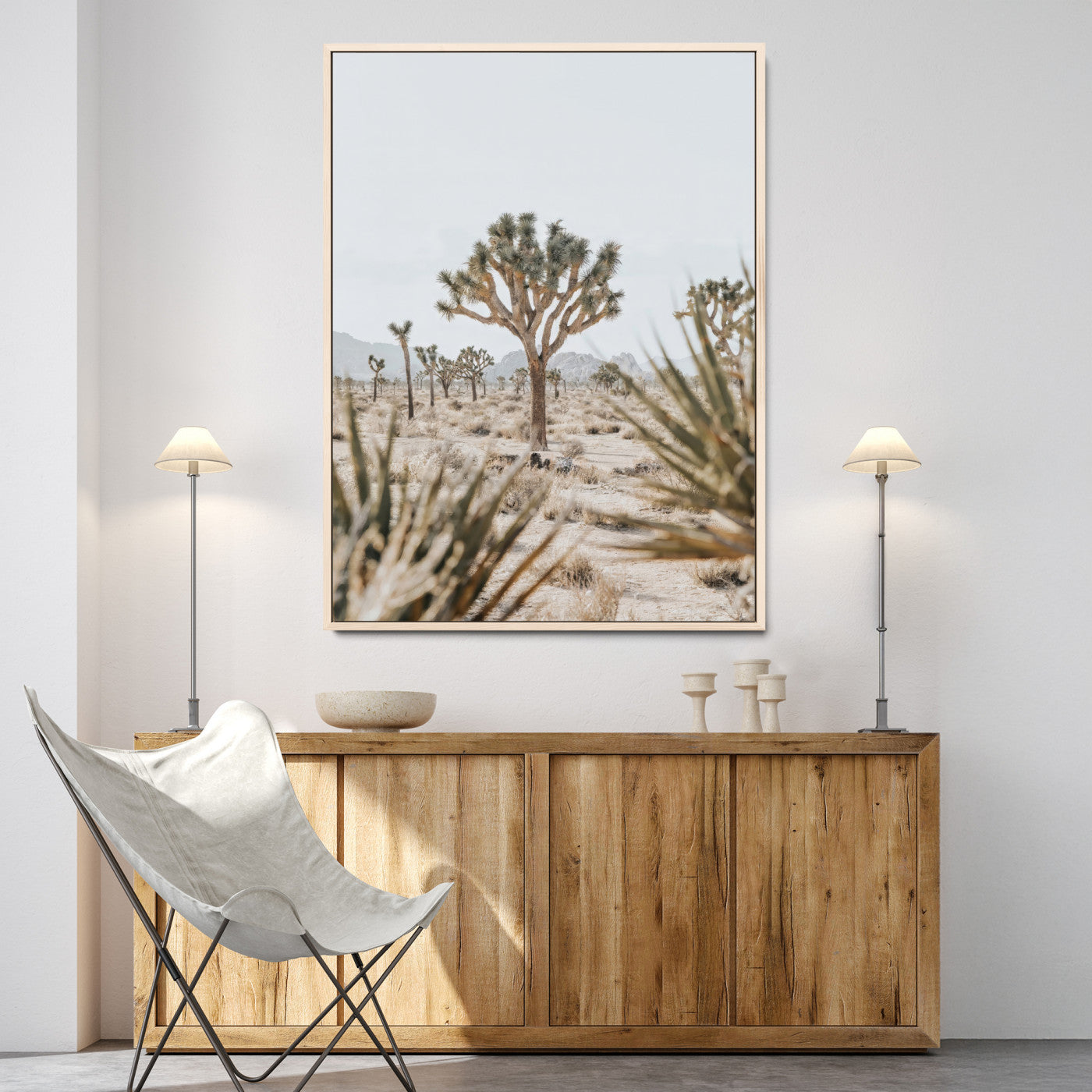 24058625-MGV-CV-24X36-Joshua Tree Wall Art Canvas Print, Framed Earthy Desert Art Picture Print, Neutral Desert Perfect Southwestern Minimalist Decor