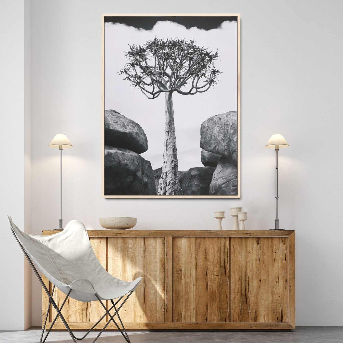 60628080-MGV-CV-24X36-Bold Tree Silhouette Wall Art Canvas Print, Framed Sculptural Tree Shape Art Picture Print, Desert Tree Perfect Modern Desert