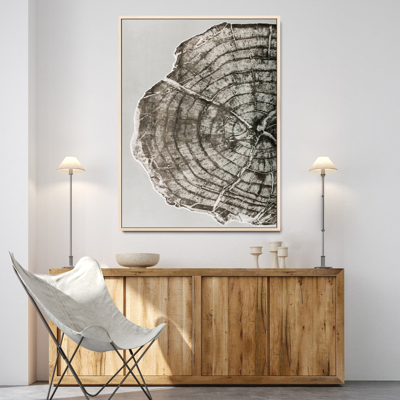 11167473-MGV-CV-24X36-Rustic Wall Decor Wall Art Canvas Print, Framed Modern Lodge Style Art Picture Print, Neutral Wood Slice Perfect Scandinavian