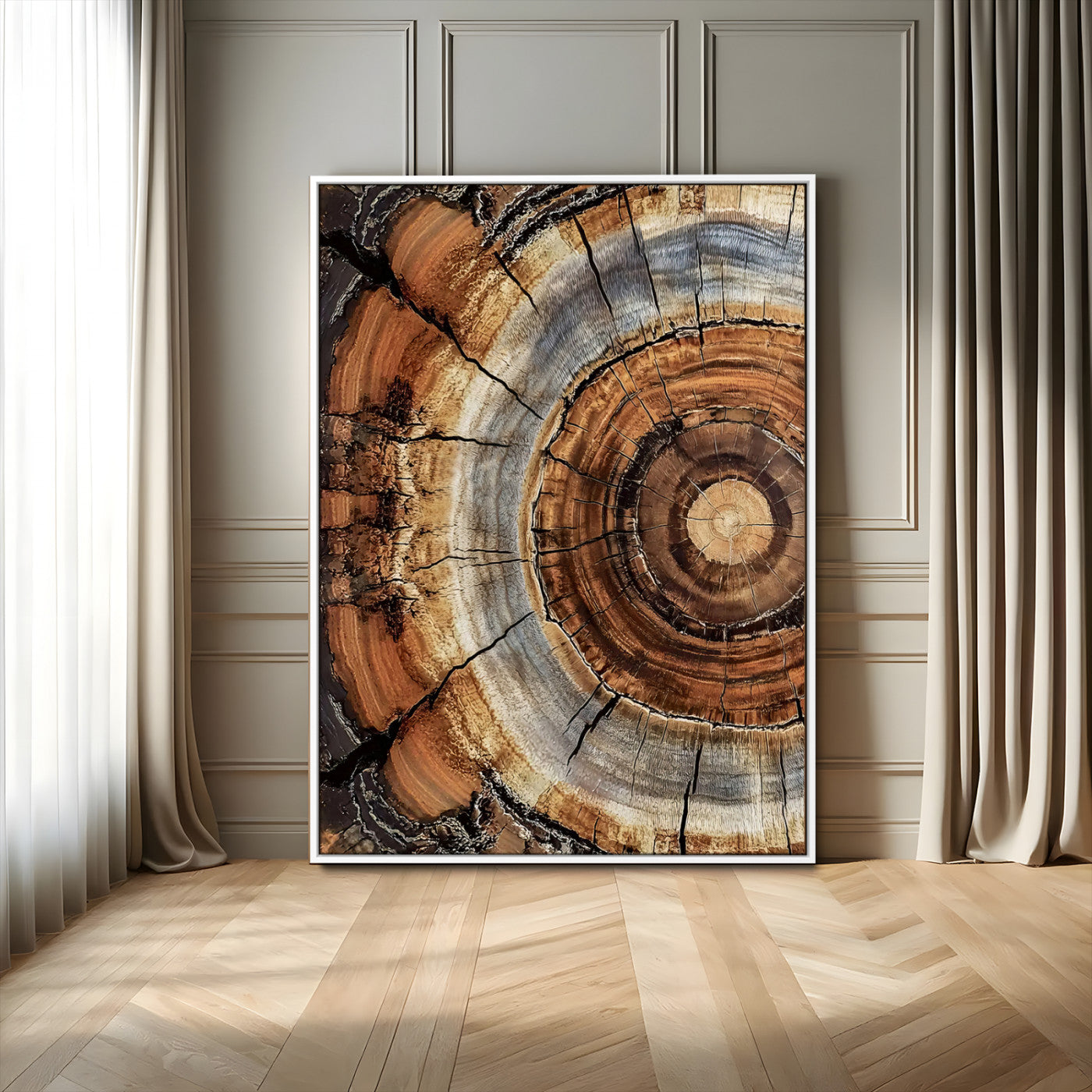 28233914-MGV-FC-24X36_White-Tree Rings Wall Art Canvas Print, Framed Wood Texture Art Picture Print, Rustic Pattern Perfect Rustic Organic Decor Artwork