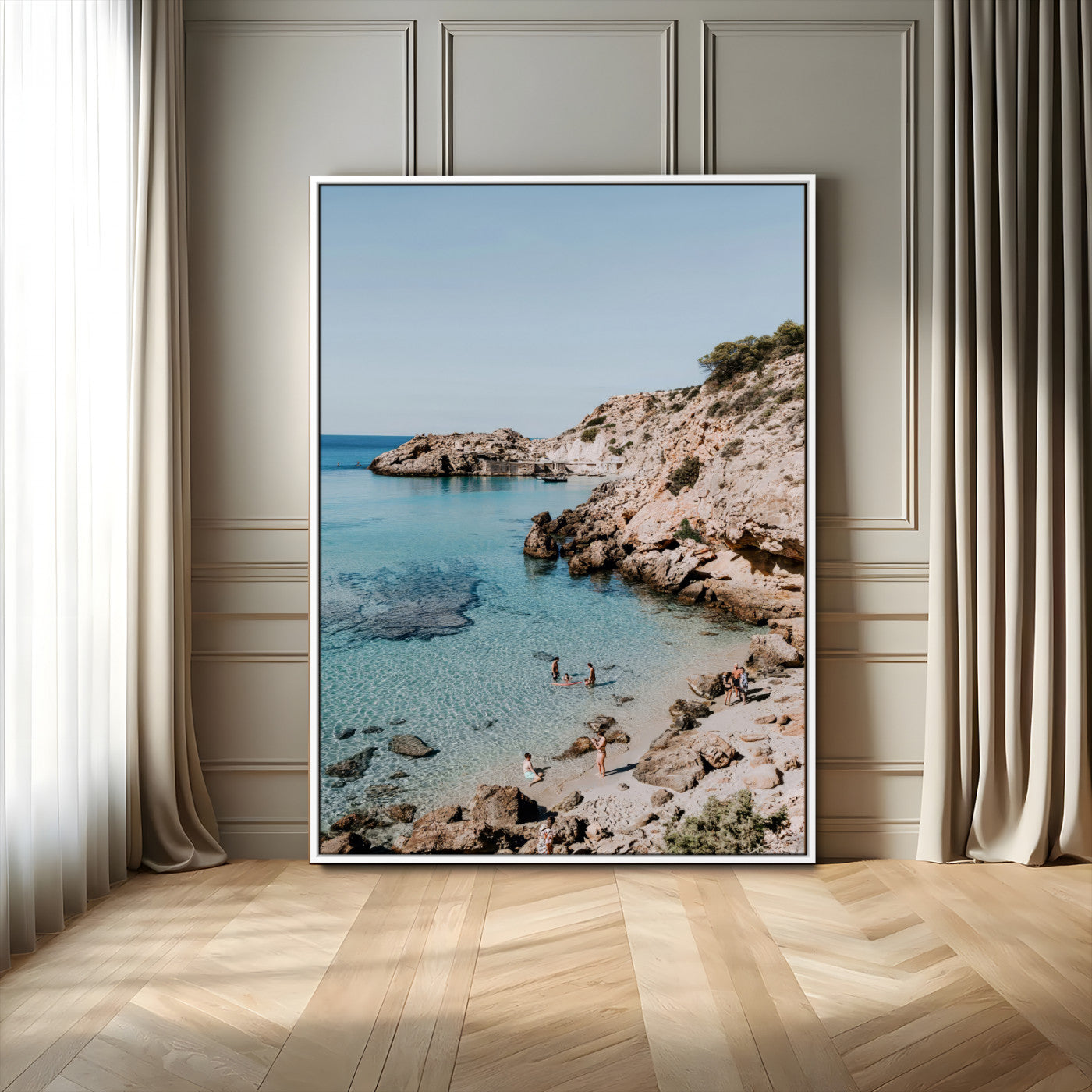 97854283-MGV-CV-24X36-Turquoise Cove Wall Art Canvas Print, Framed Ibiza Beach Art Picture Print, Mediterranean Shore Perfect Boho Coastal Decor Artwork