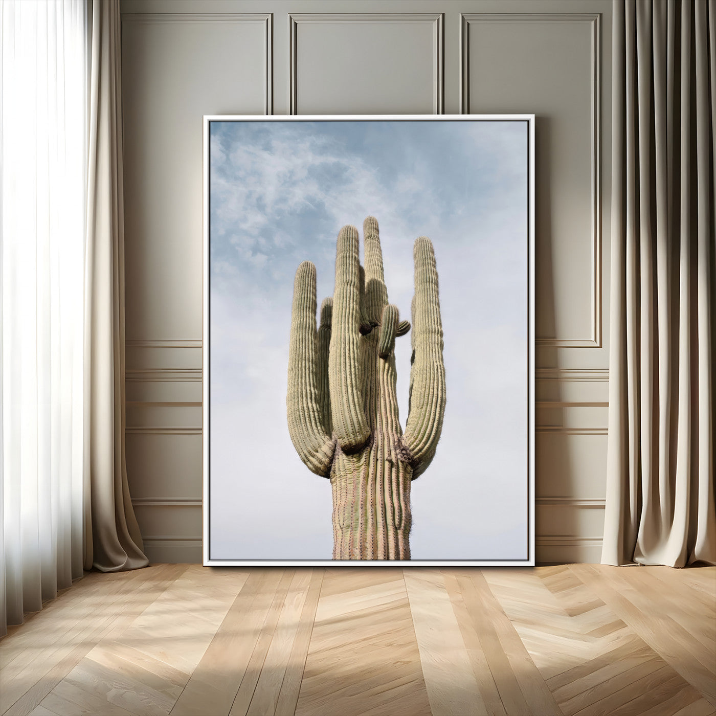 44868276-MGV-CV-24X36-Saguaro Cactus Wall Art Canvas Print, Framed Earthy Desert Art Picture Print, Warm Botanical Perfect Southwestern Boho Decor