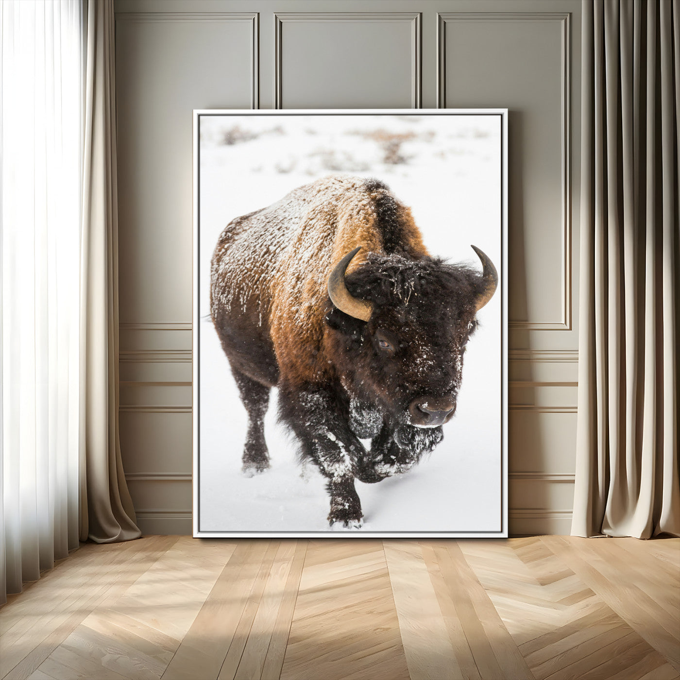 19448944-MGV-FC-24X36_White-Winter Wilderness Wall Art Canvas Print, Framed Brown Tones Art Picture Print, Nature Close-Up Perfect Rustic Lodge Decor Decor