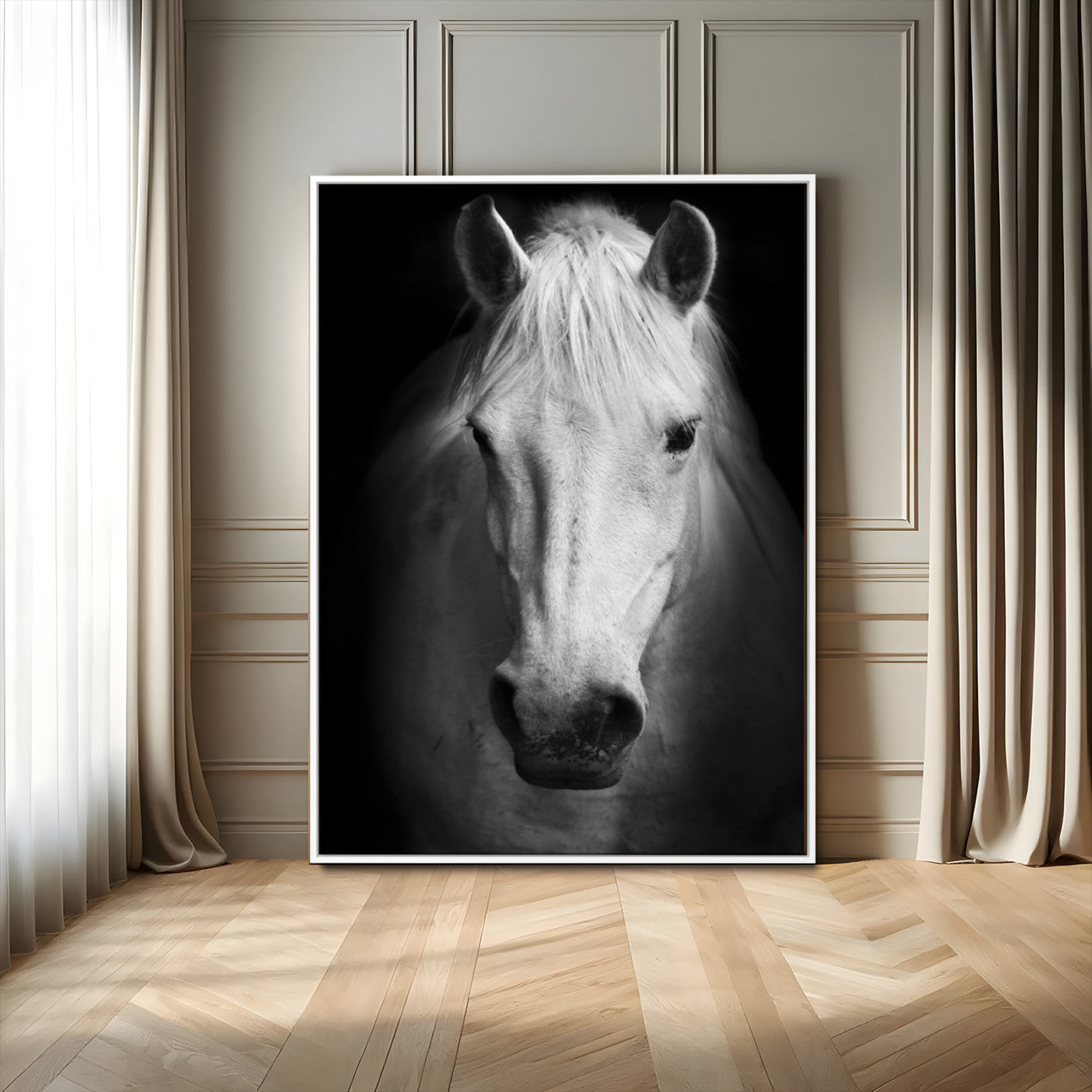 36639-MGV-FC-24X36_White-Large Wall Art White Horse on Black Background Canvas Print