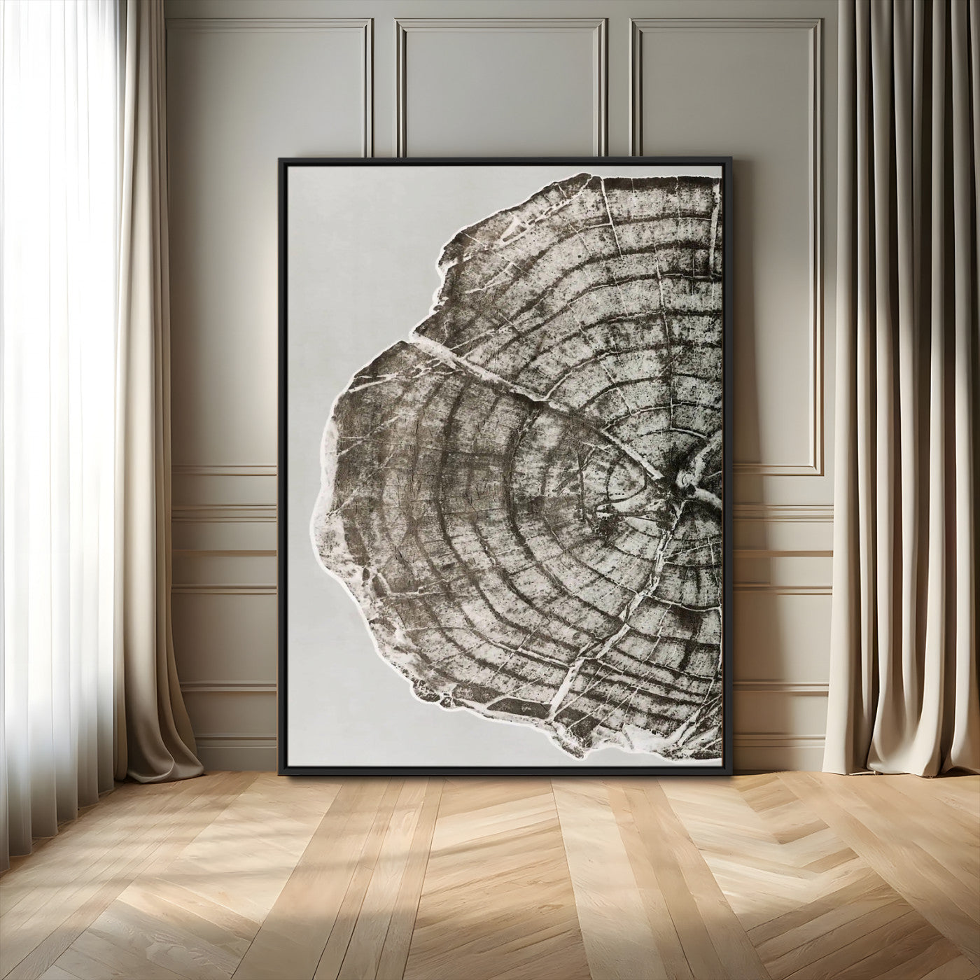 11167473-MGV-FC-24X36_Black-Rustic Wall Decor Wall Art Canvas Print, Framed Modern Lodge Style Art Picture Print, Neutral Wood Slice Perfect Scandinavian