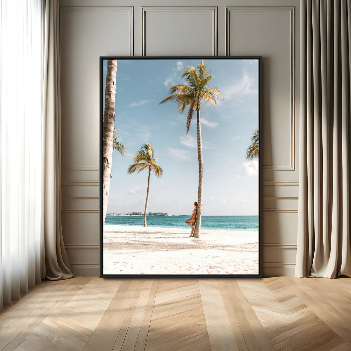 27750035-MGV-FC-24X36_Black-Tropical Beach Scene Wall Art Canvas Print, Framed Palm Tree Photography Art Picture Print, Island Paradise Decor Perfect Coastal