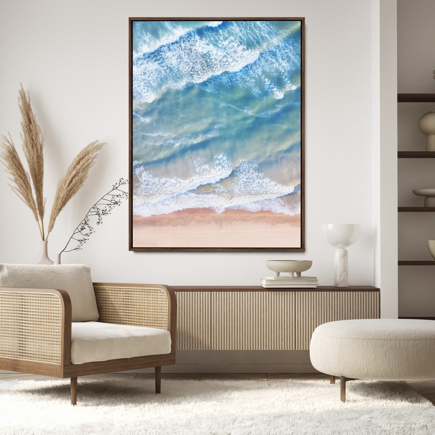81208260-MGV-CV-24X36-Aerial Ocean Wall Art Canvas Print, Framed Blue Waves Art Picture Print, Sandy Shoreline Perfect Modern Coastal Decor Artwork