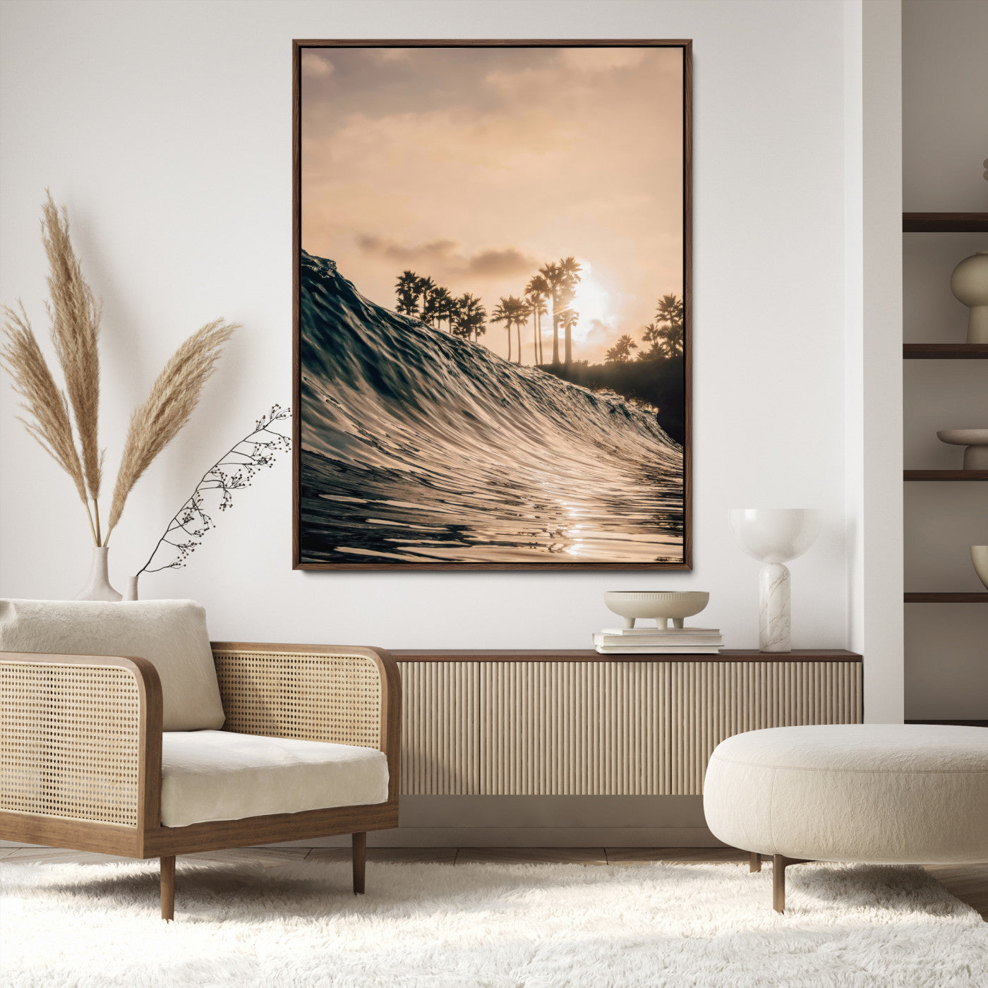 50270635-MGV-CV-24X36-Golden Hour Ocean Wall Art Canvas Print, Framed Beach Sunset Art Picture Print, Palm Trees Perfect Tropical Coastal Decor Artwork