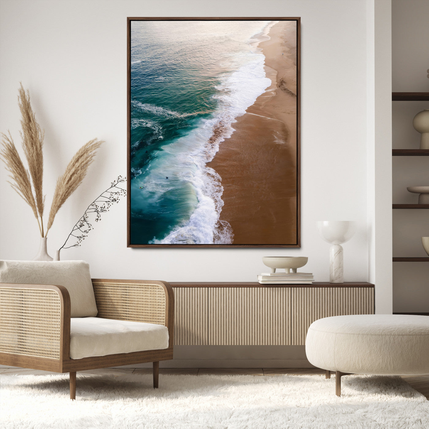 46042804-MGV-CV-24X36-Aerial Beach Wall Art Canvas Print, Framed Coastal Waves Art Picture Print, Turquoise Ocean Perfect Modern Coastal Decor Artwork