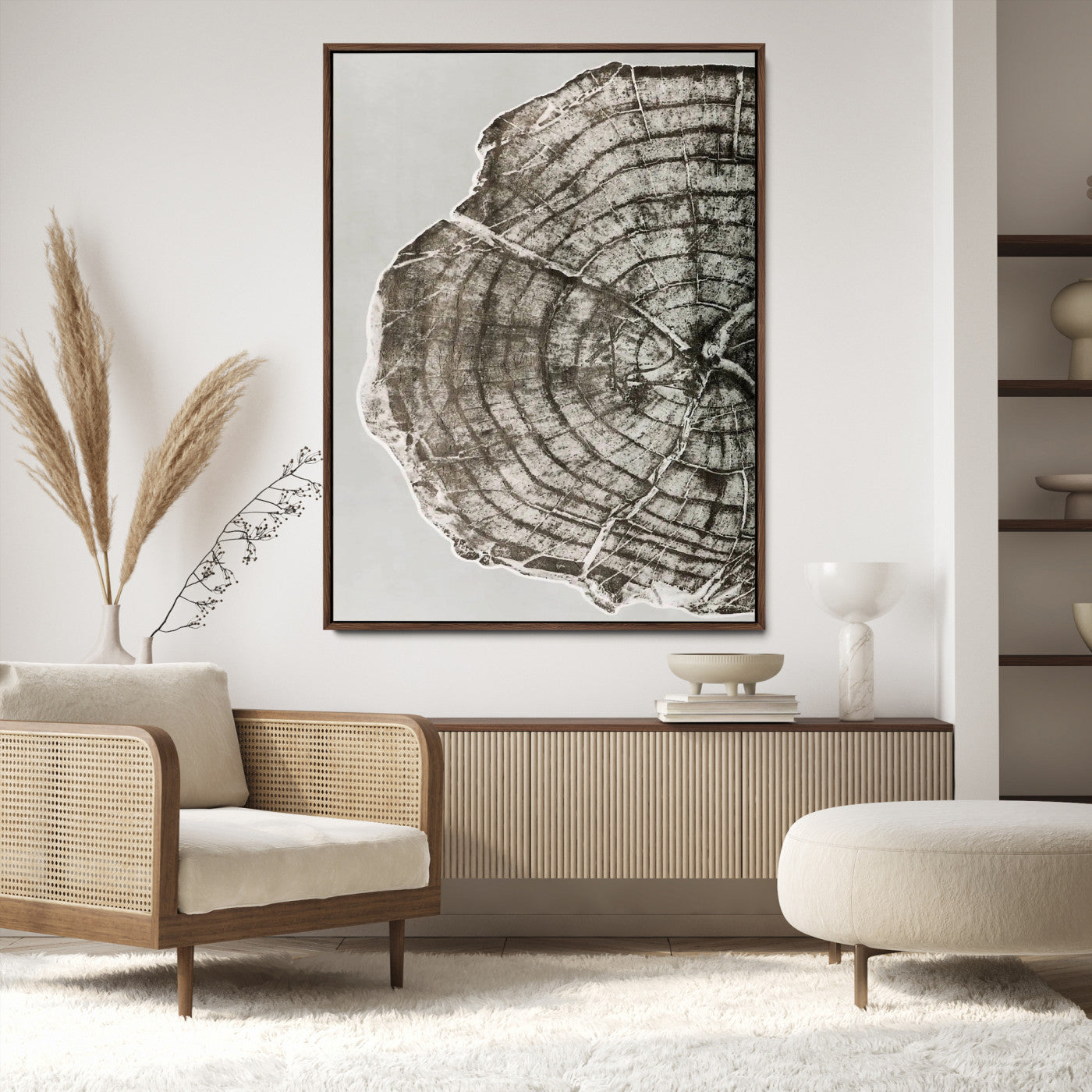 11167473-MGV-CV-24X36-Rustic Wall Decor Wall Art Canvas Print, Framed Modern Lodge Style Art Picture Print, Neutral Wood Slice Perfect Scandinavian