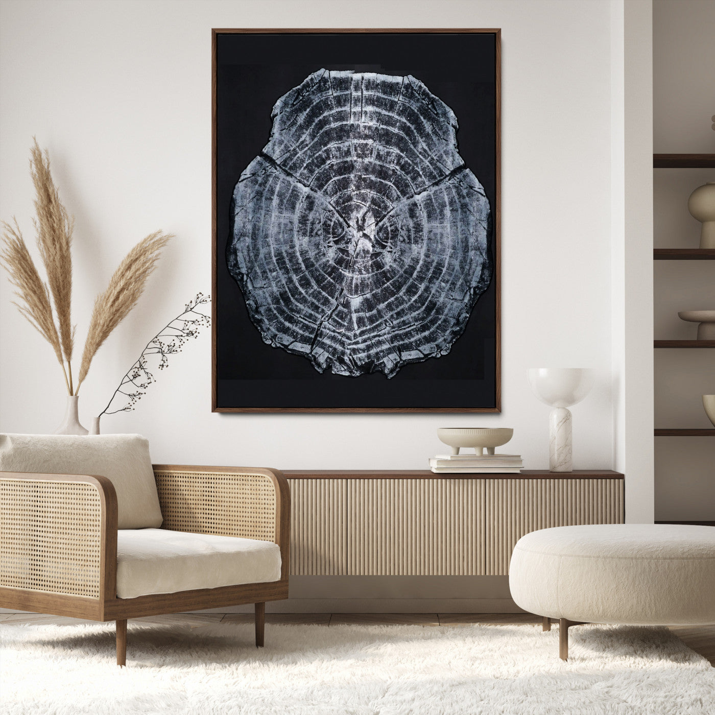 67859667-MGV-CV-24X36-Tree Ring Wall Art Wall Art Canvas Print, Framed Wood Slice Canvas Art Picture Print, Monochrome Nature Decor Perfect Modern