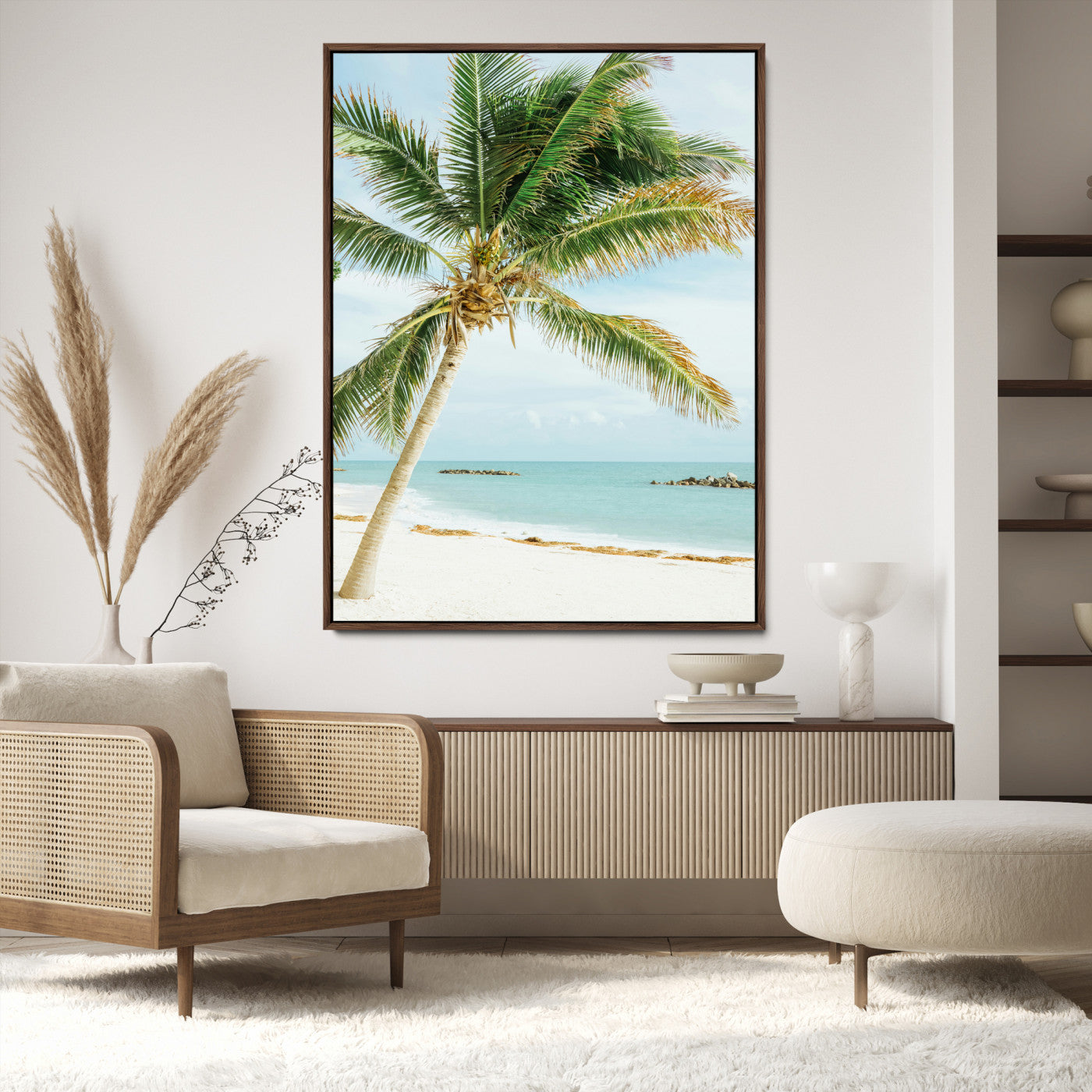 83804429-MGV-CV-24X36-Palm Tree Wall Art Canvas Print, Framed Tropical Beach Art Picture Print, Soft Sand Perfect Tropical Coastal Decor Artwork
