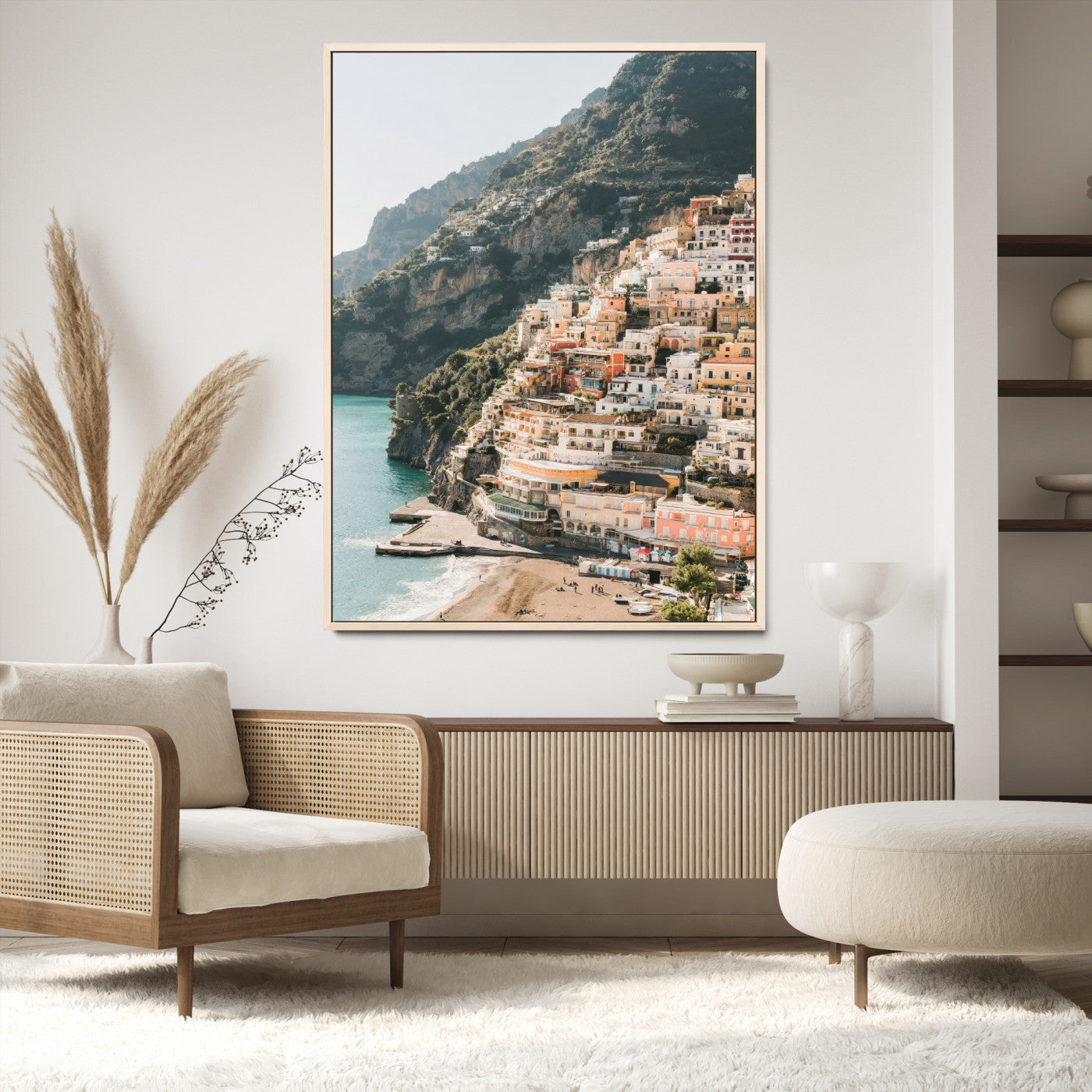 28897019-MGV-CV-24X36-Positano Coastline Wall Art Canvas Print, Framed Amalfi Architecture Art Picture Print, Italian Riviera Perfect Mediterranean