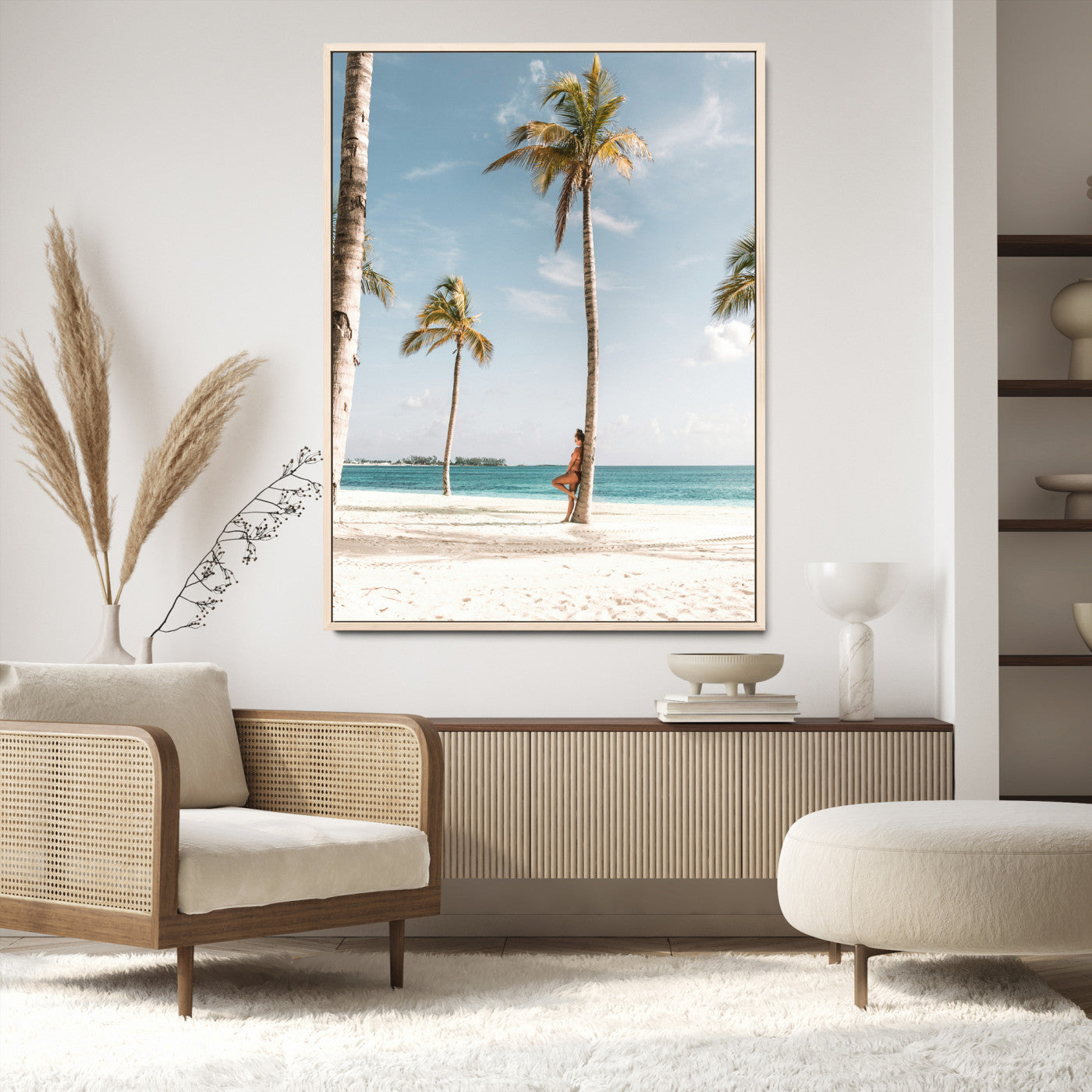 27750035-MGV-CV-24X36-Tropical Beach Scene Wall Art Canvas Print, Framed Palm Tree Photography Art Picture Print, Island Paradise Decor Perfect Coastal