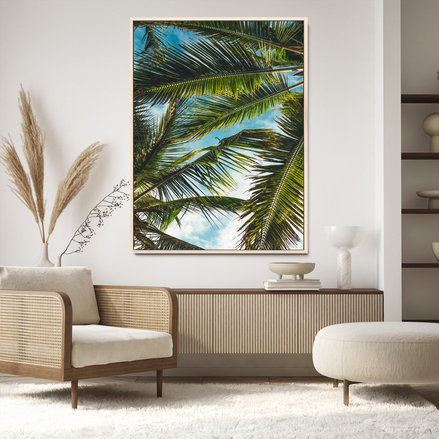 31086560-MGV-CV-24X36-Palm Leaves Wall Art Canvas Print, Framed Tropical Vibes Art Picture Print, Green Foliage Perfect Tropical Boho Decor Artwork