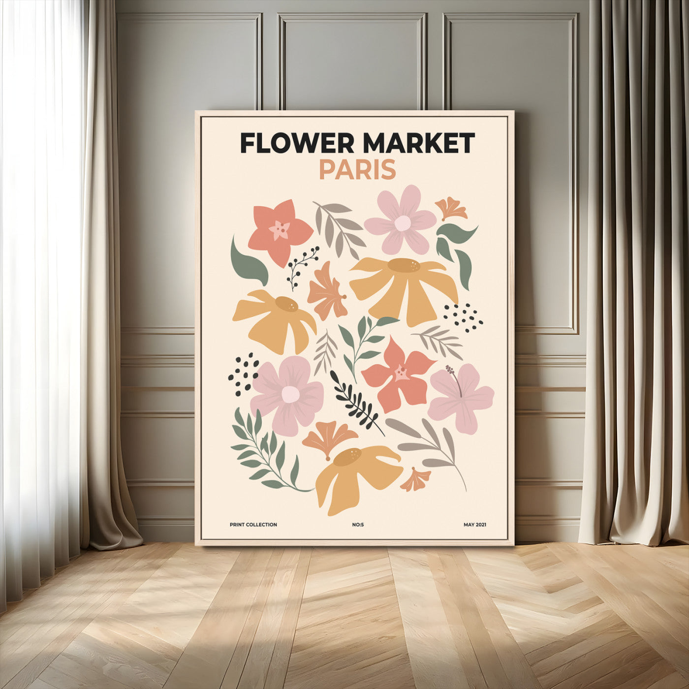 63455-MGV-FC-24X36_Natural-Flower Market Paris Wall Art – Modern Floral Poster Print, Minimalist Botanical Artwork for Living Room, Bedroom, or Office Decor