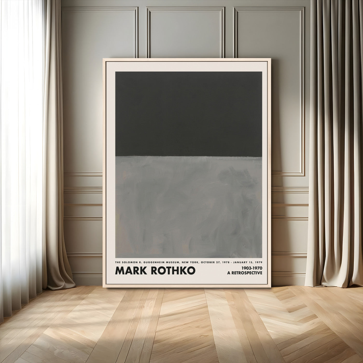 75359-MGV-FC-24X36_Natural-Mark Rothko Wall Art – Black and Gray Abstract Canvas Print, Minimalist Color Field Painting for Modern Living Room, Office, or